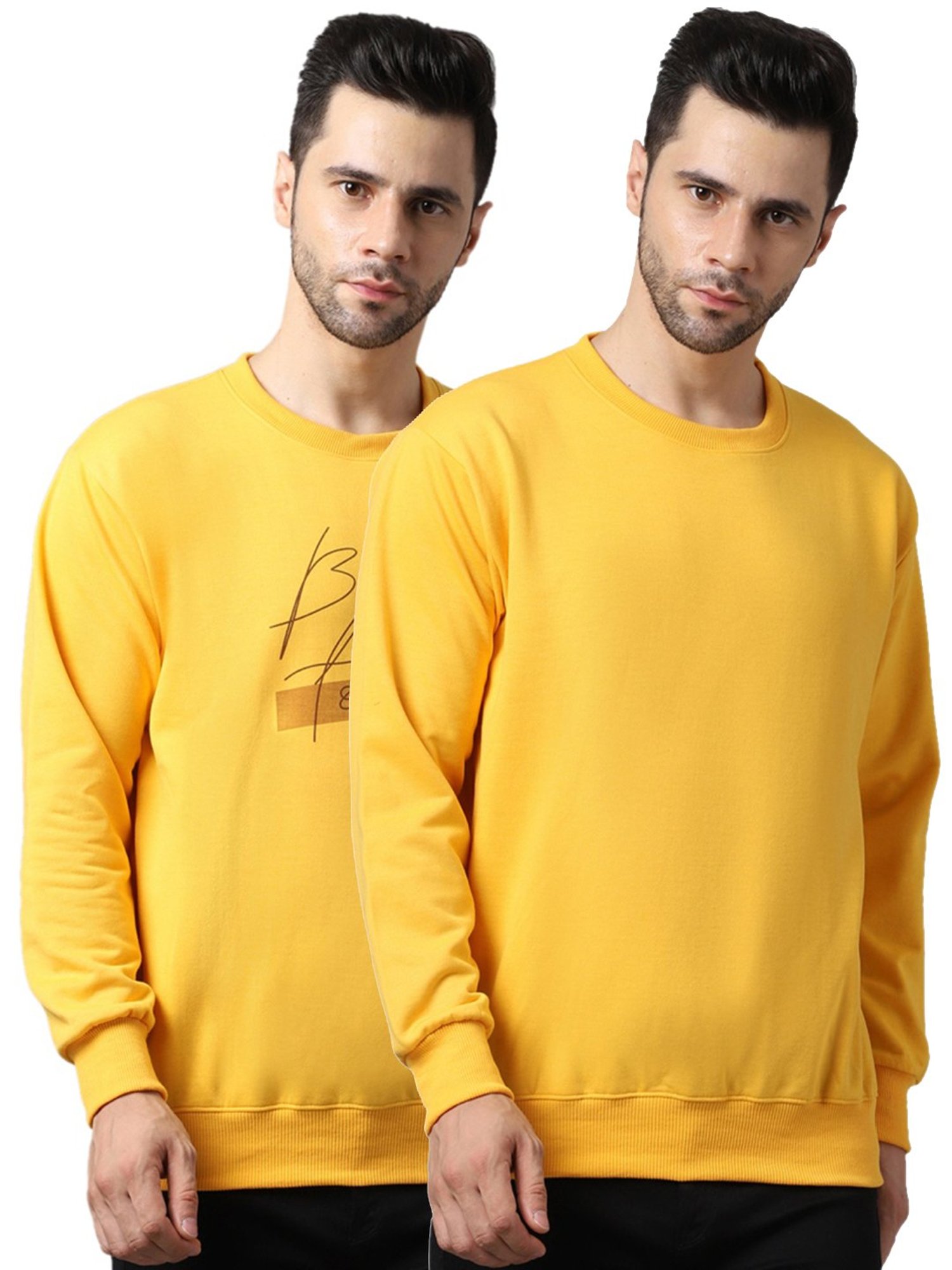 Vimal Jonney Yellow Regular Fit Printed Sweatshirts - Pack of 2
