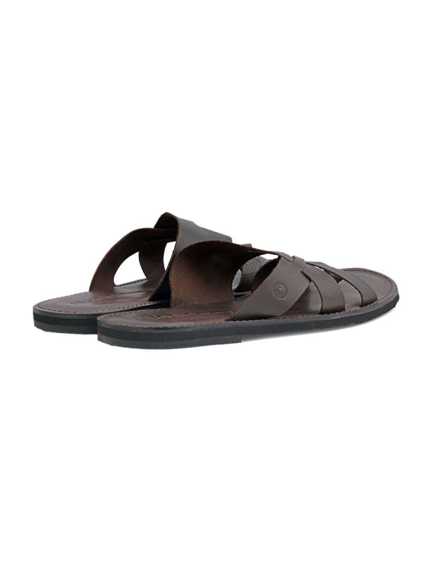 Ruosh Men's Pisa Brown Cross Strap Sandals