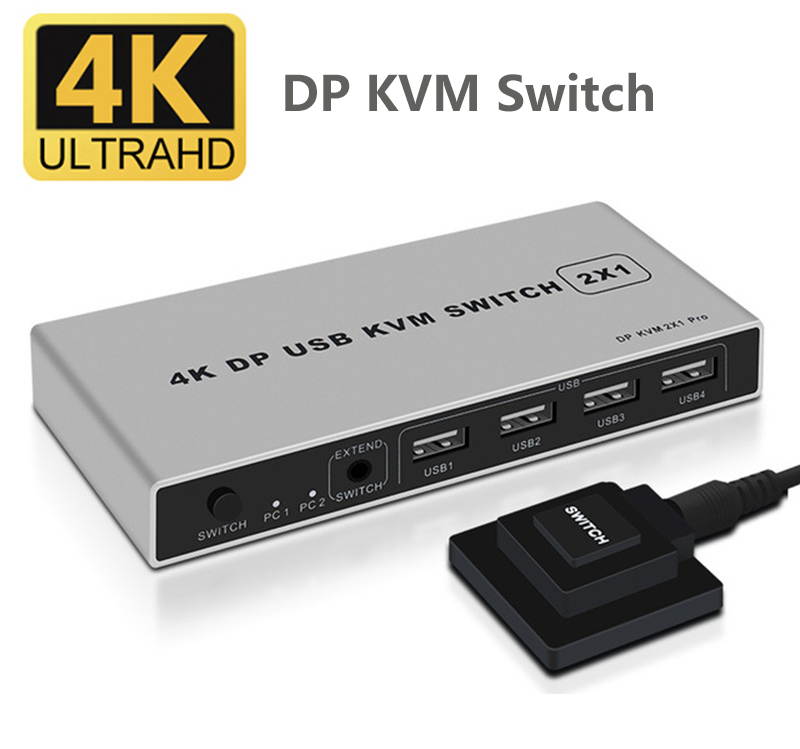 2 in 1 out Displayport USB KVM Switch DP Switcher 4Kx2K/60Hz Share Printer Keyboard and Mouse U disk