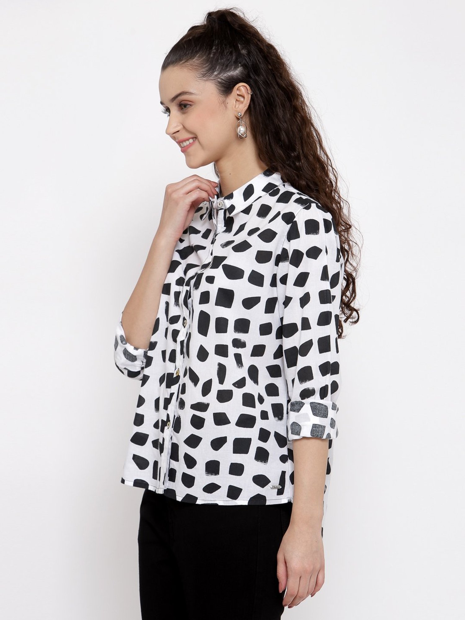Annabelle by Pantaloons Black Polka Dots Shirt