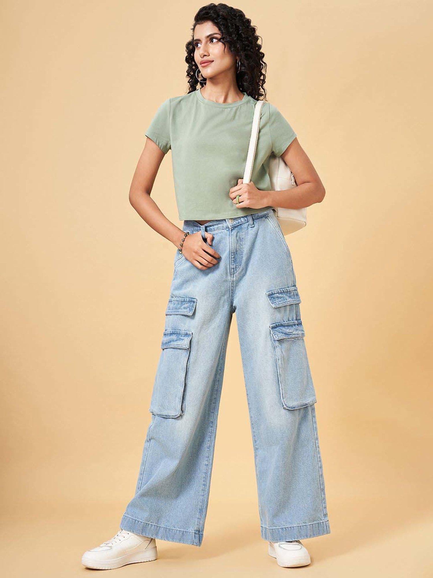 People by Pantaloons Green Plain Top