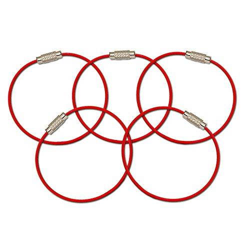 MantaRing - Cable Key Ring with Screw Lock - Strong, Flexible, Waterproof. One Ring for Keys and So Much More (5 Pack) (Red)