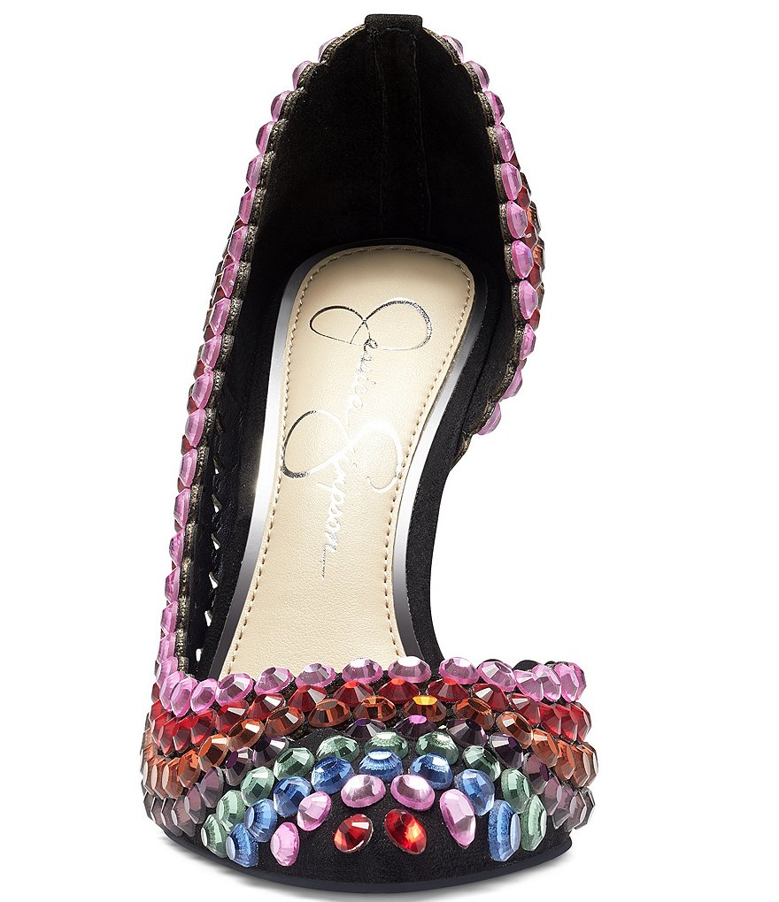 Jessica Simpson Preppi Rainbow Rhinestone Embellished d'Orsay Pumps