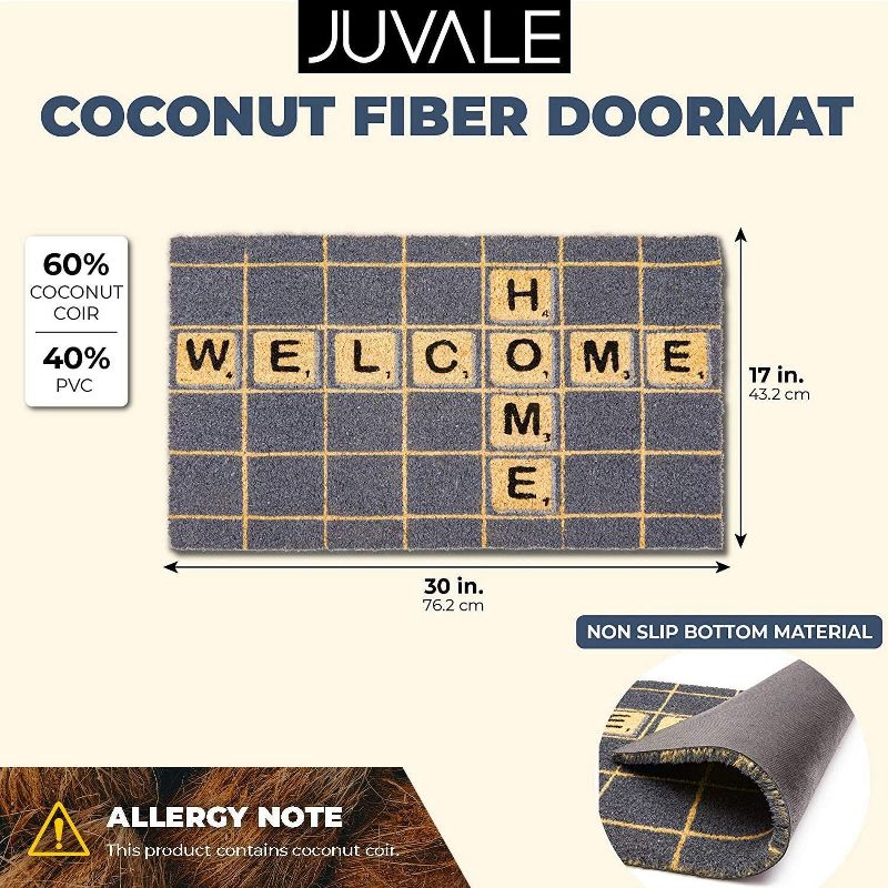 Juvale Welcome Scrabble Tile Coir Door Mat Indoor Outdoor Doormat Nonslip Front Rugs 17"x30"