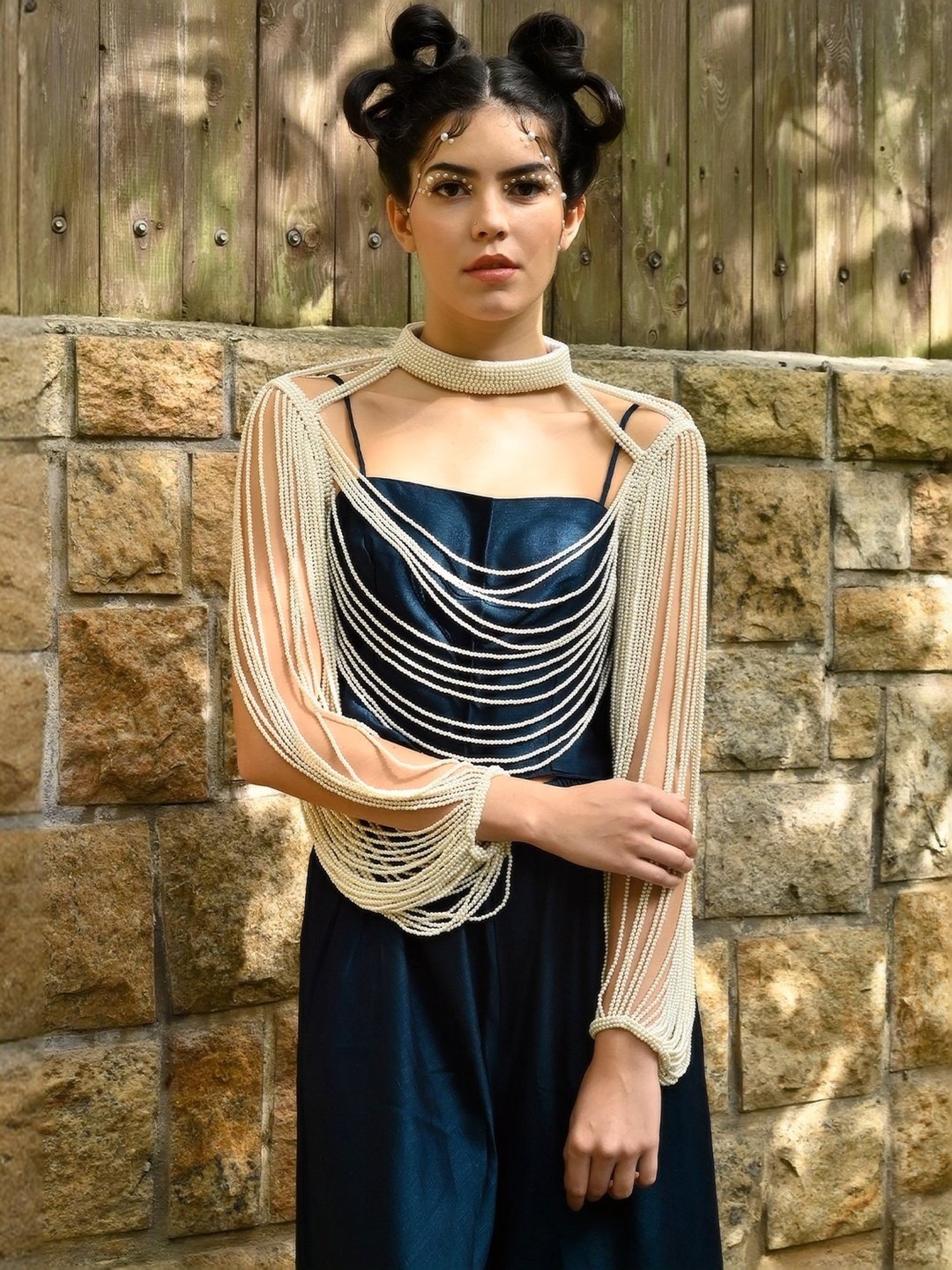 Odette White Embellished Fancy Cape