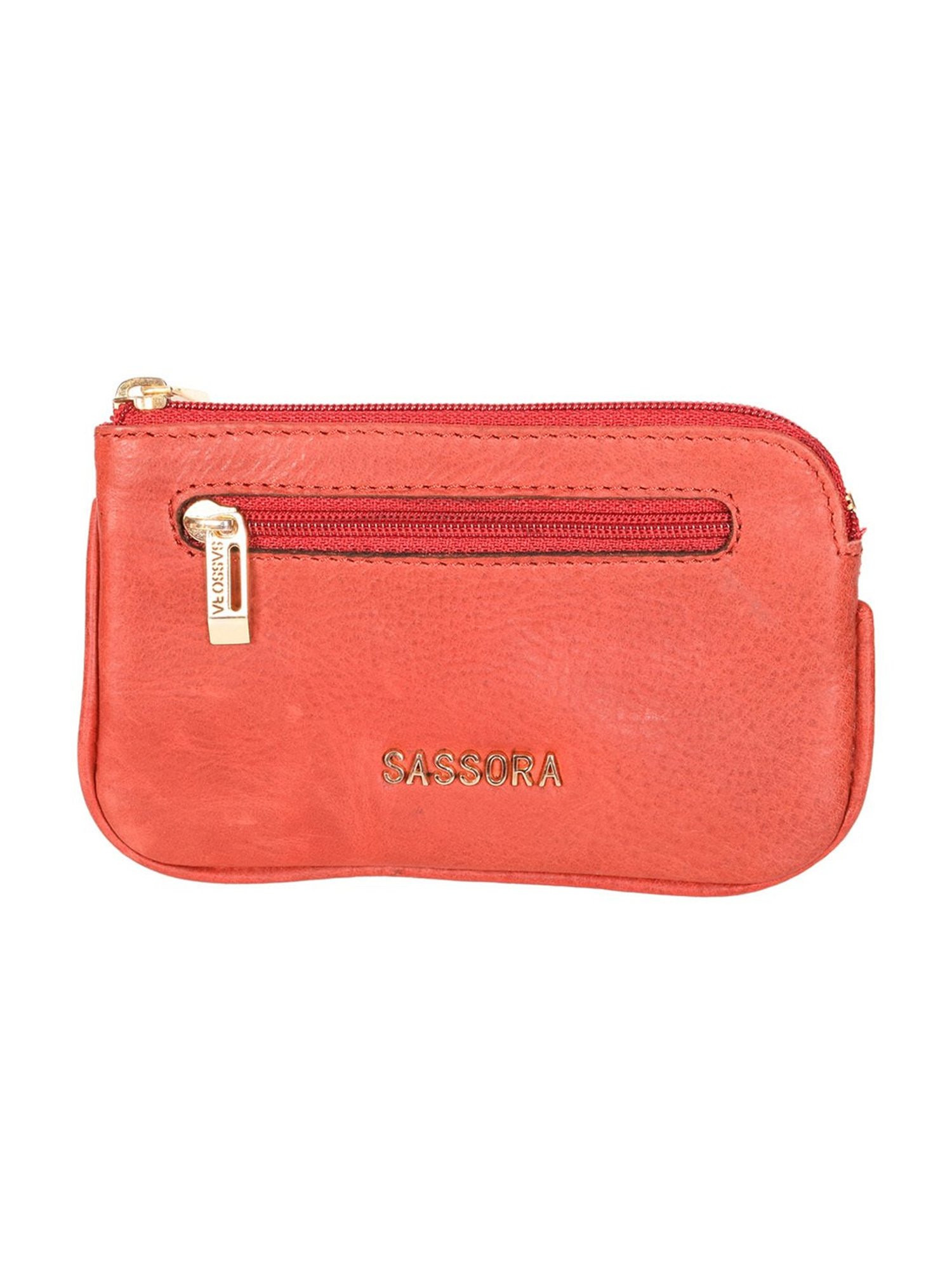 SASSORA Coral Red Leather Small Key Case