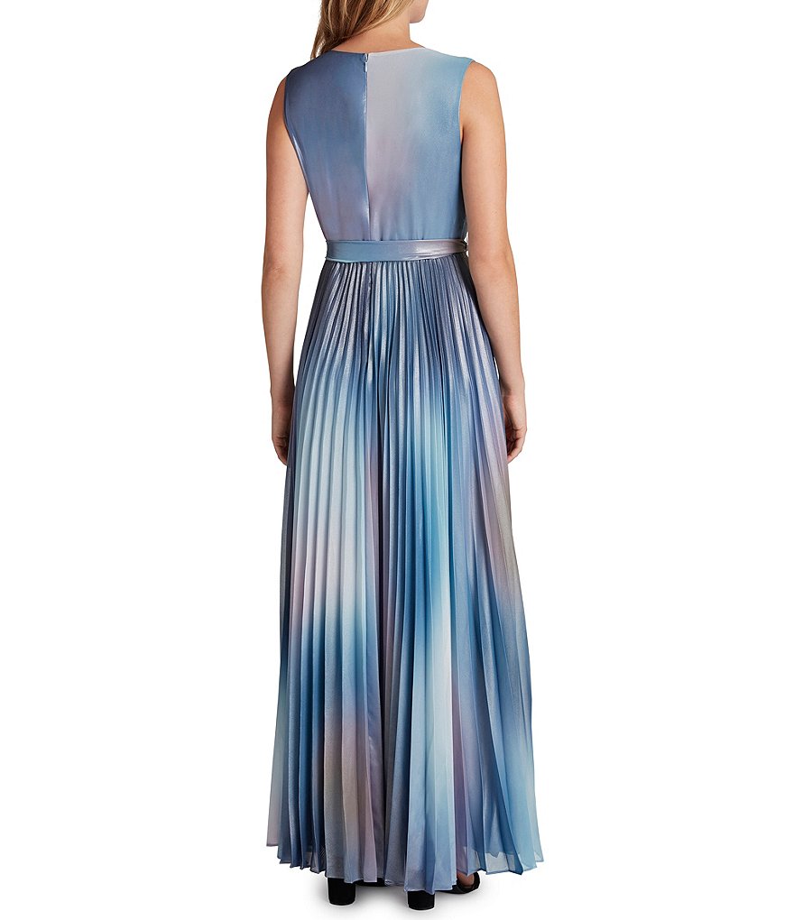 Jkara Chiffon Popover Beaded V-Neck 3/4 Capelet Sleeve Gown