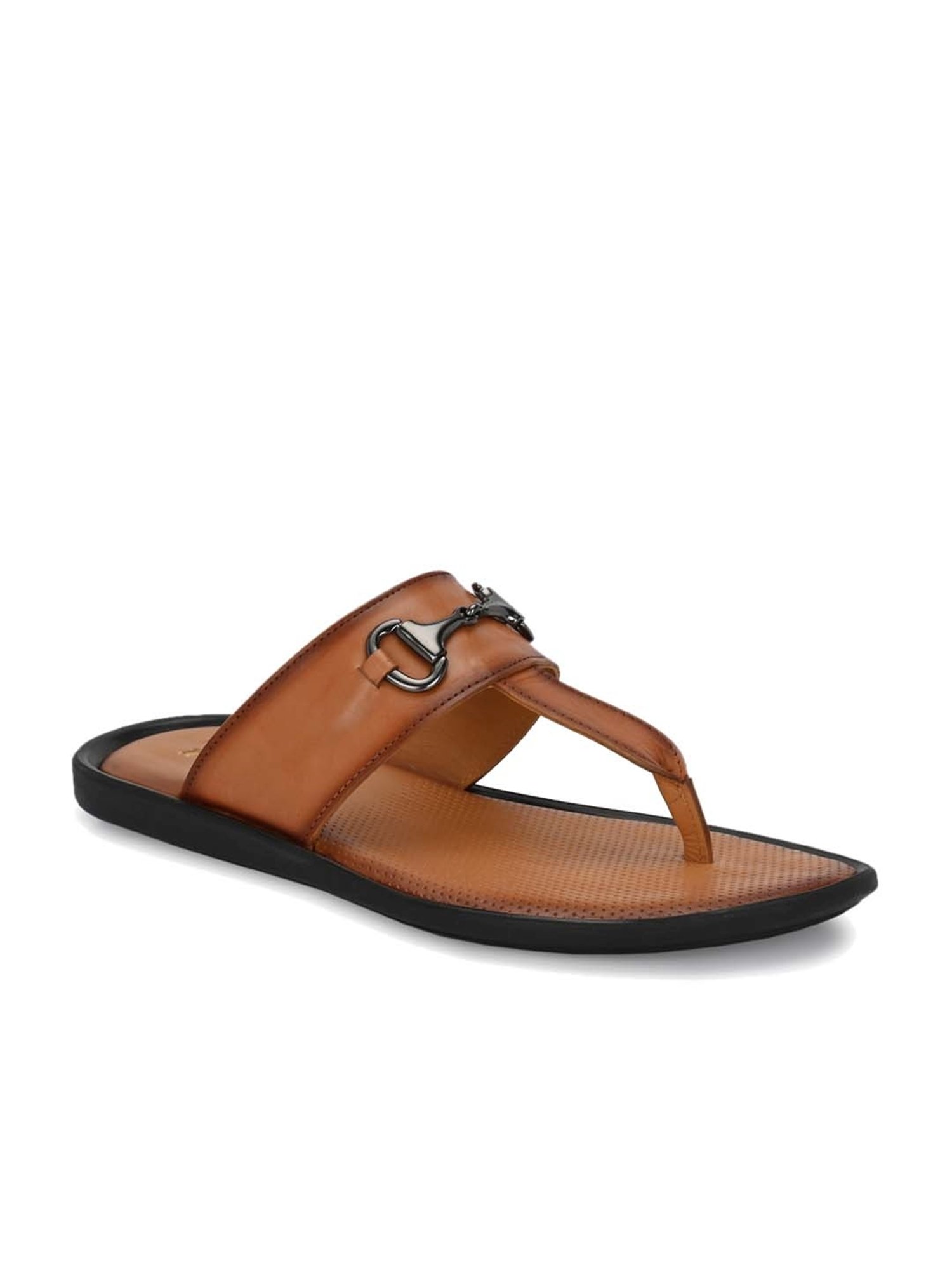 Hitz Men's Tan T-Strap Sandals