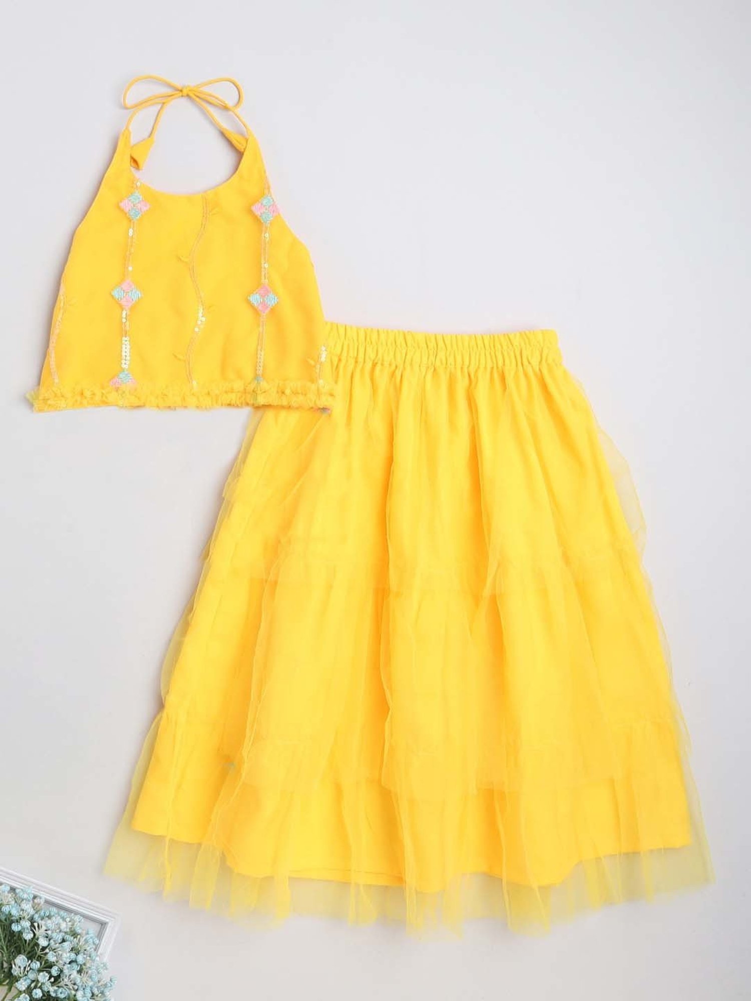 The Magic Wand Kids Yellow Embellished Lehenga Cholis