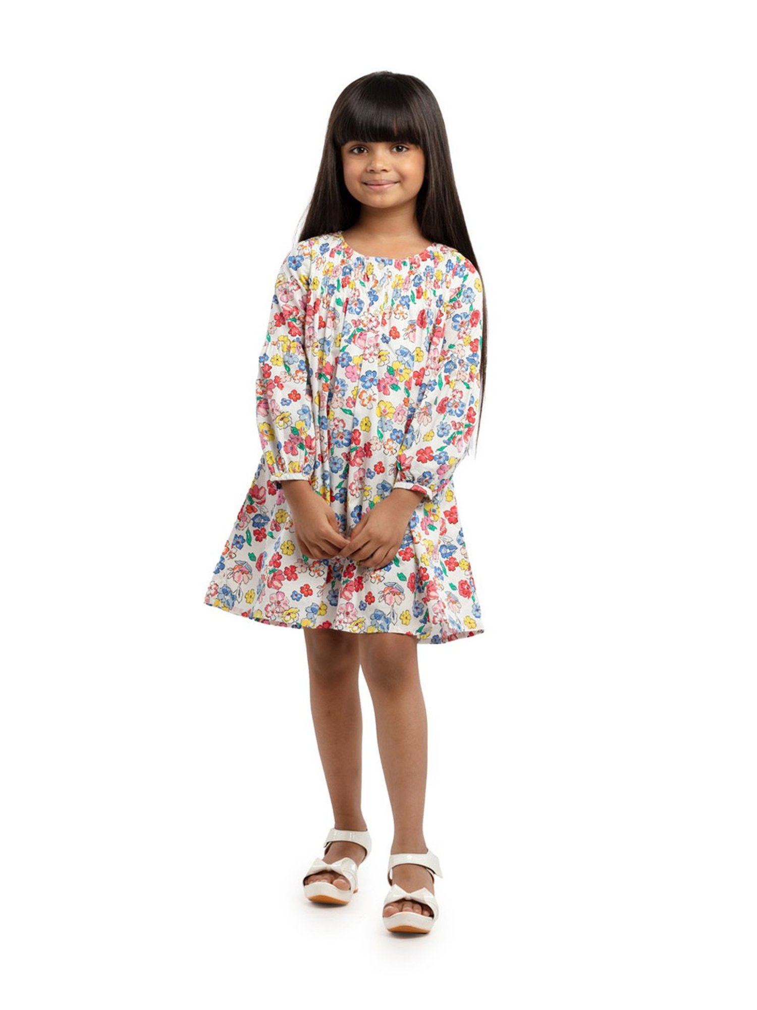 Under Fourteen Only Kids Multicolor Floral Print Full Sleeves Dress