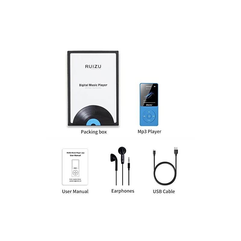 Mp3 Player, X02 Ultra Slim Music Player,Long Battery Life Mp3 with FM Radio, Voice Recorder, Video Play, Text Reading, 80 Hours Playback and Expandable Up to 128 GB (Blue)