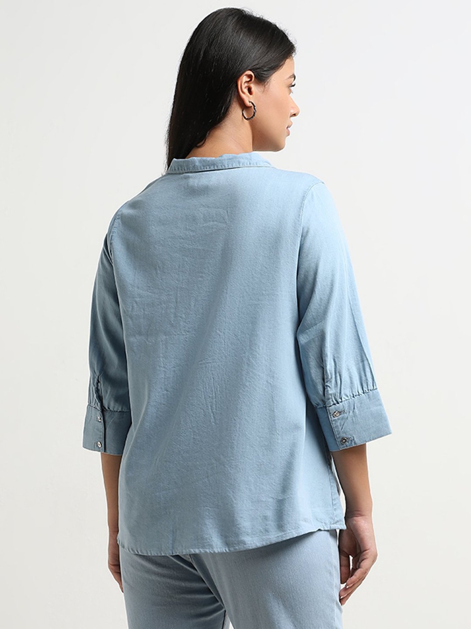 Gia by Westside Light Blue Chambray Cotton Blouse