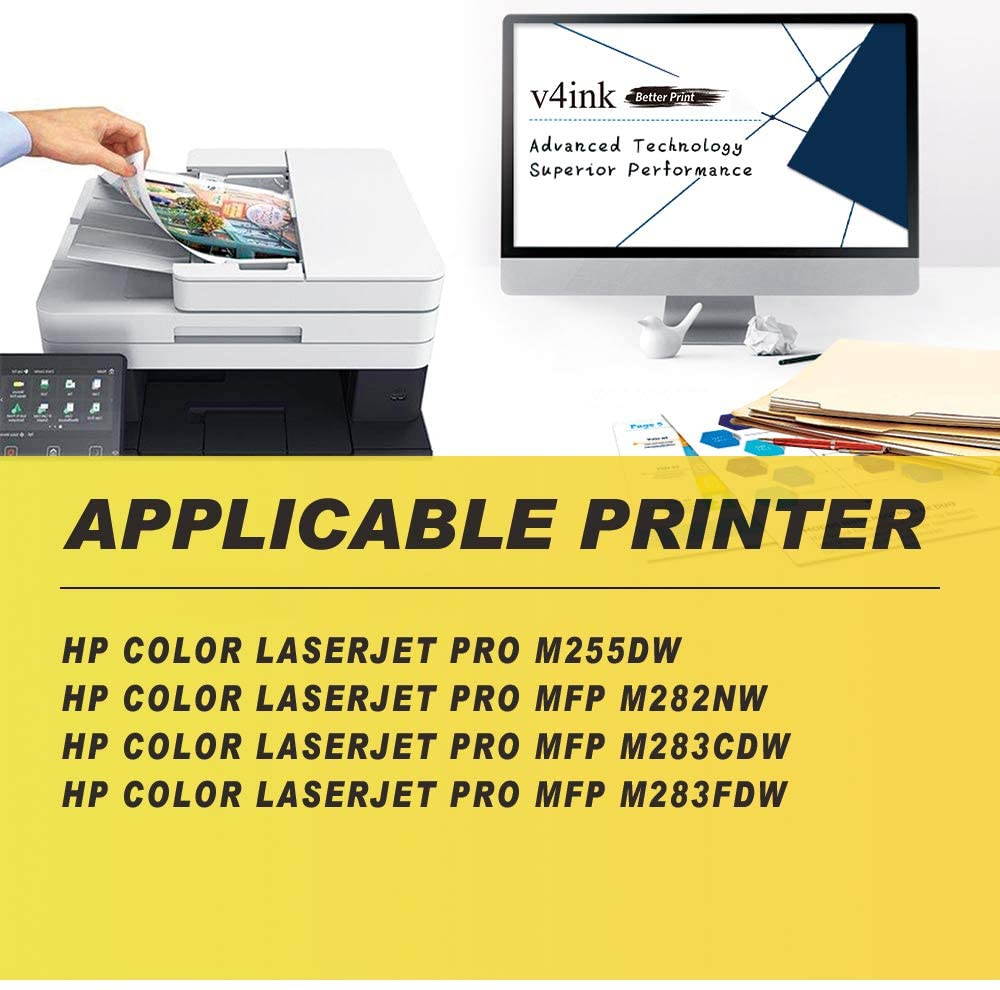 v4ink Compatible Toner Cartridge Replacement for HP 206A W2110A W2111A W2112A W2113A for use in HP Color Laserjet Pro M255dw M283fdw M283cdw M282nw Printer 4 Pack NO CHIP (Black Cyan Yellow Magenta)