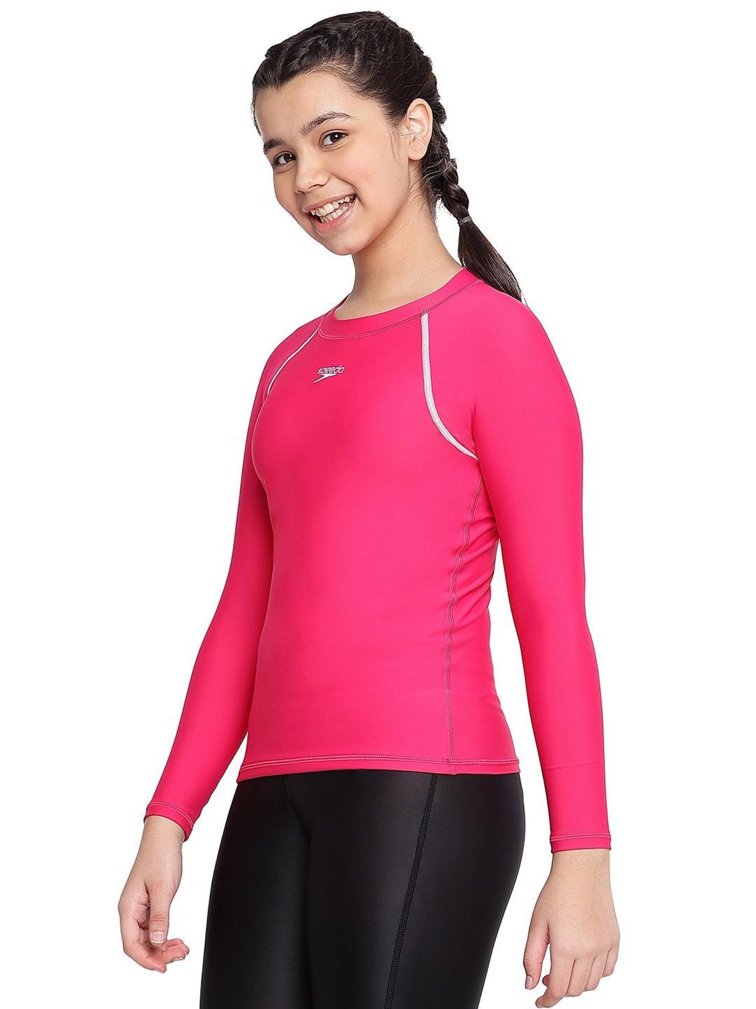 Speedo Kids Pink Solid Full Sleeves Swim Top