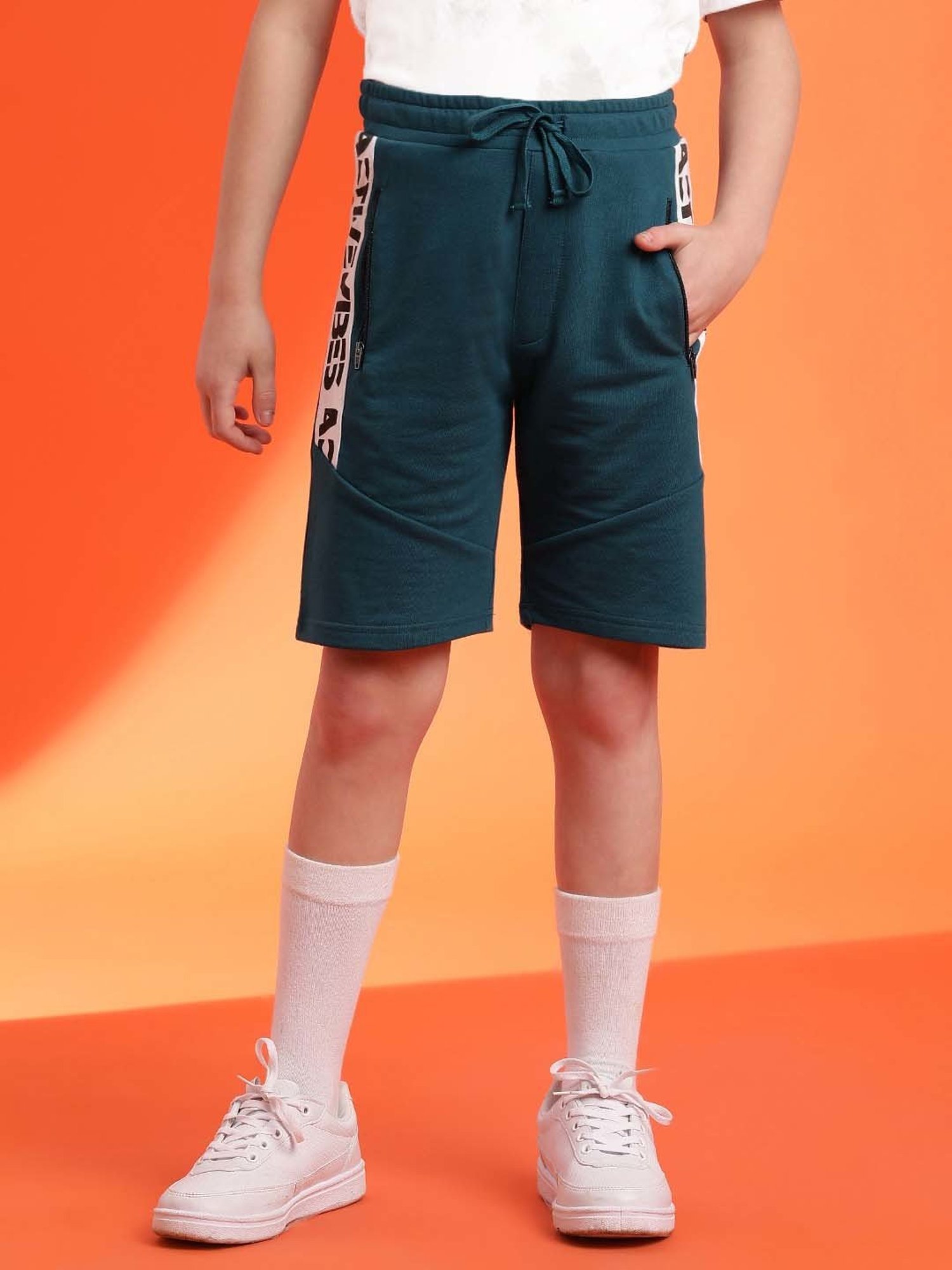 Lil Tomatoes Kids Teal Blue & White Printed Bermuda