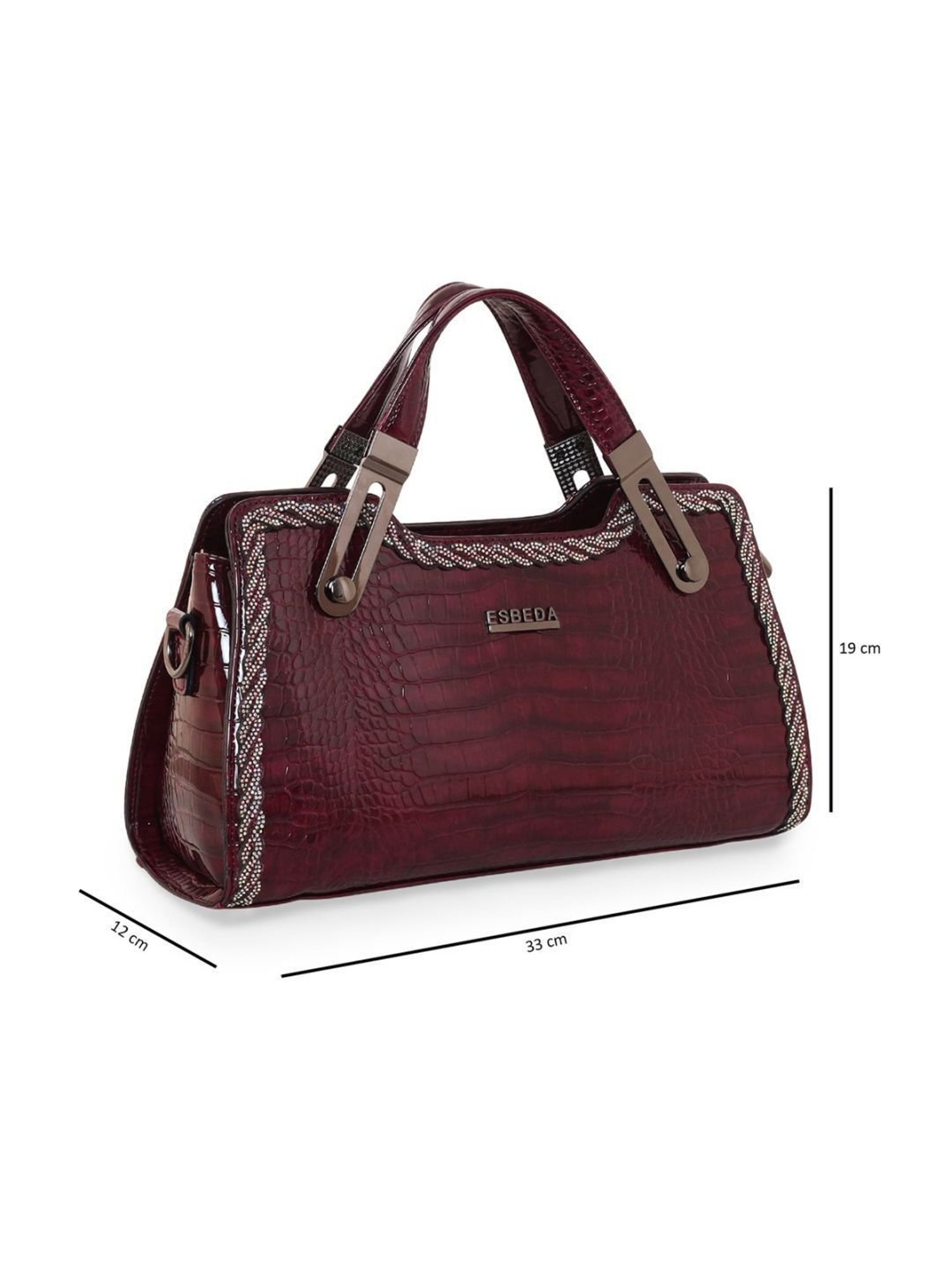 Esbeda Glossy Maroon PU Textured Handbag