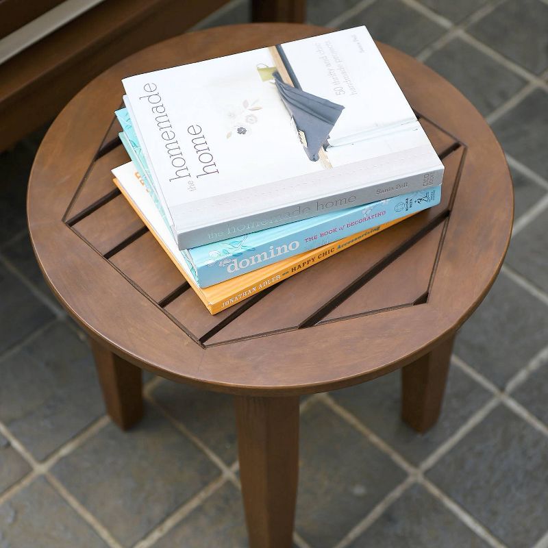 Sopra Wood Outdoor Patio Round Side Table - Brown - Cambridge Casual