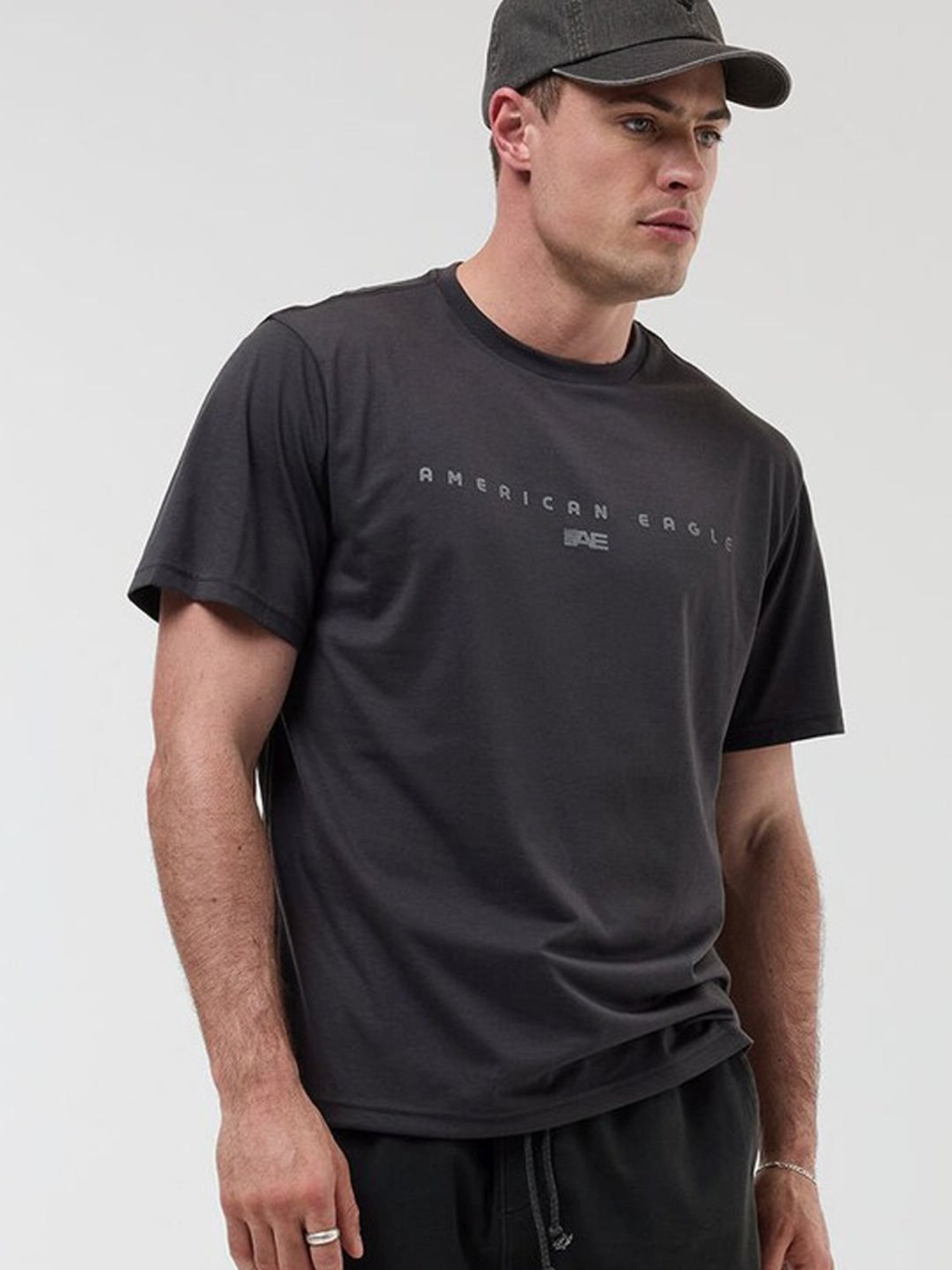 American Eagle Grey Regular Fit Printed T-Shirt