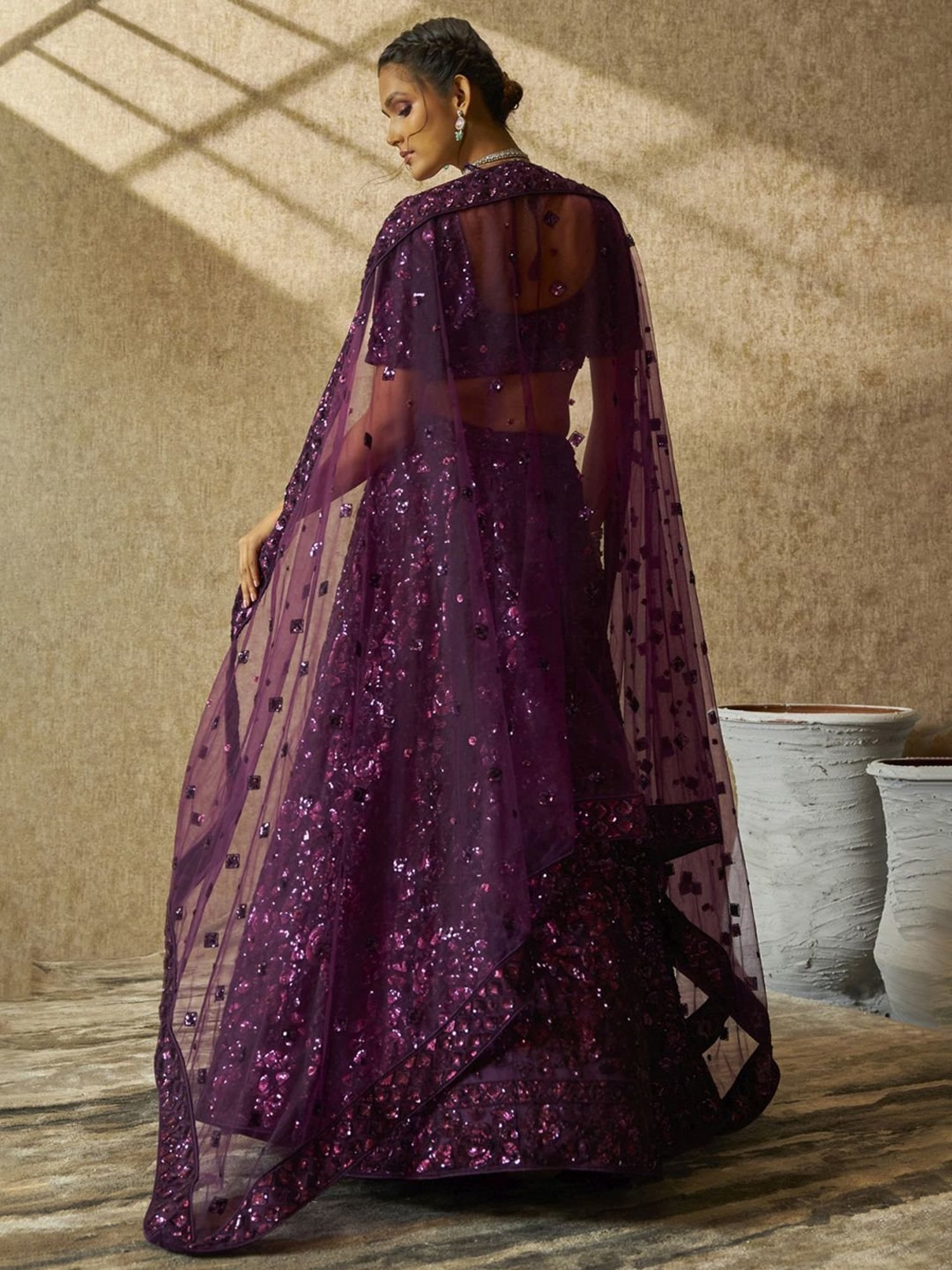 Soch Purple Embellished Unstitched Lehenga Choli Set With Dupatta