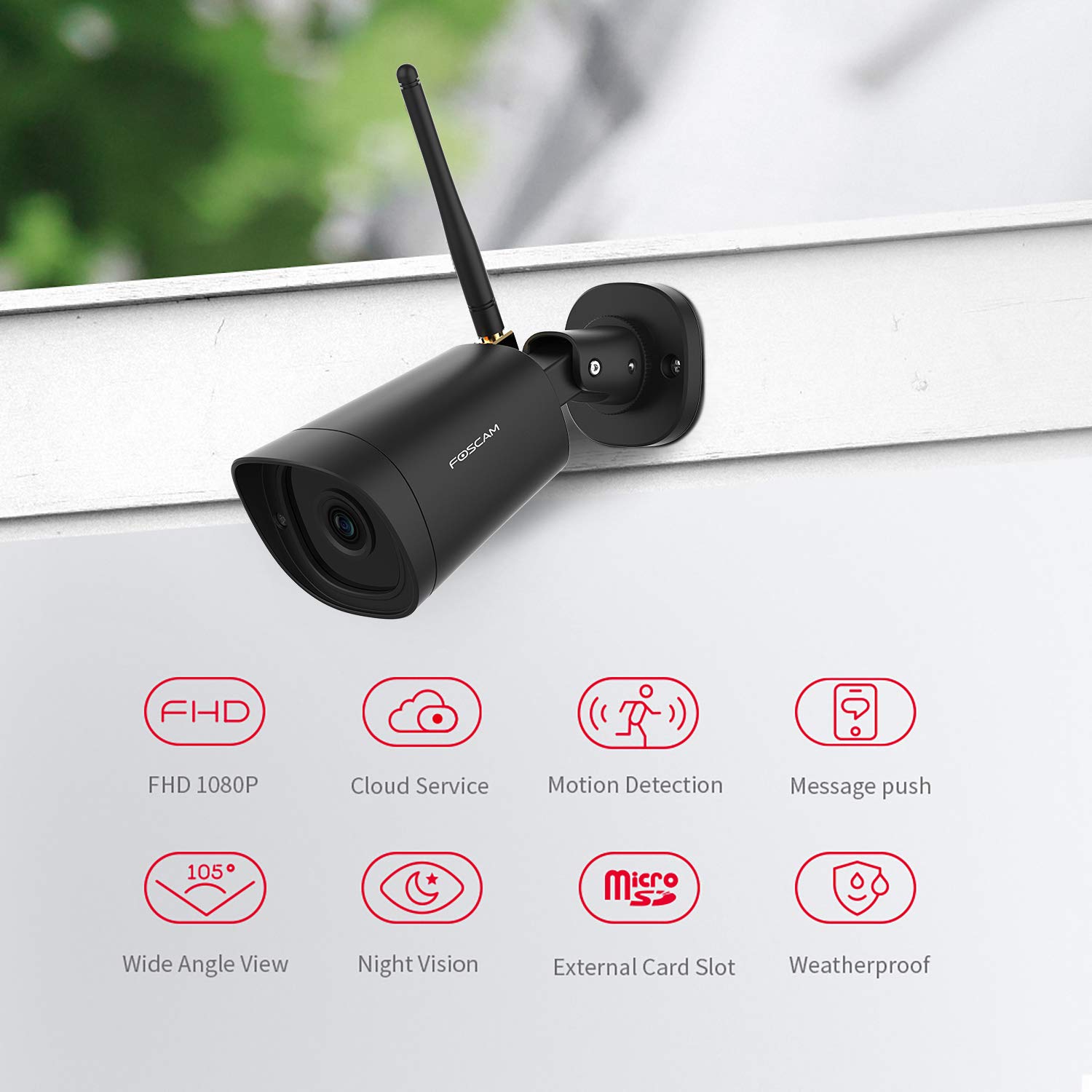 Outdoor WiFi Camera, Foscam 1080P WiFi Security Camera with Human Detection, Night Vison, IP66 Waterproof, 2-Way Audio, Compatible with Alexa, Cloud Service Available