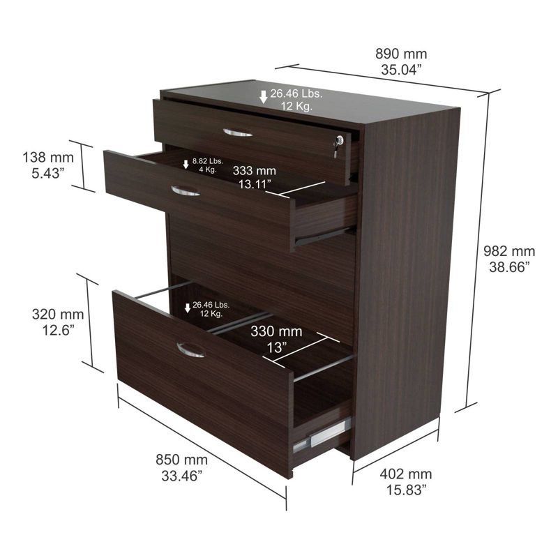 4 Drawer Locking File Cabinet Espresso - Inval