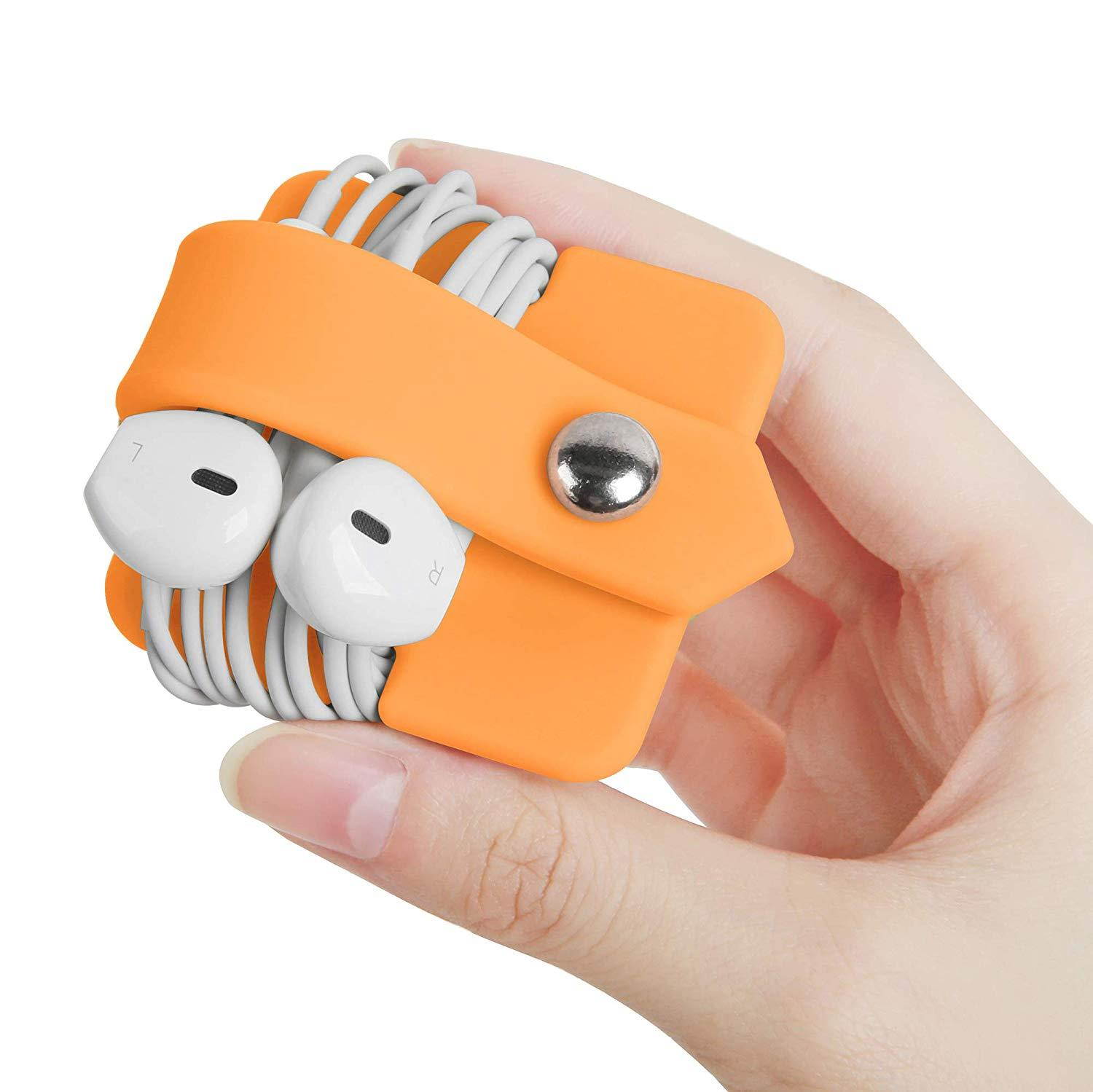 ELFRhino Earbuds Holder Tangle-Free Cord Organizer Earphone Organizer Headphone Headset Organizer Silicone Earbuds Wrap Winder Cord Manager Cable Winder Orange