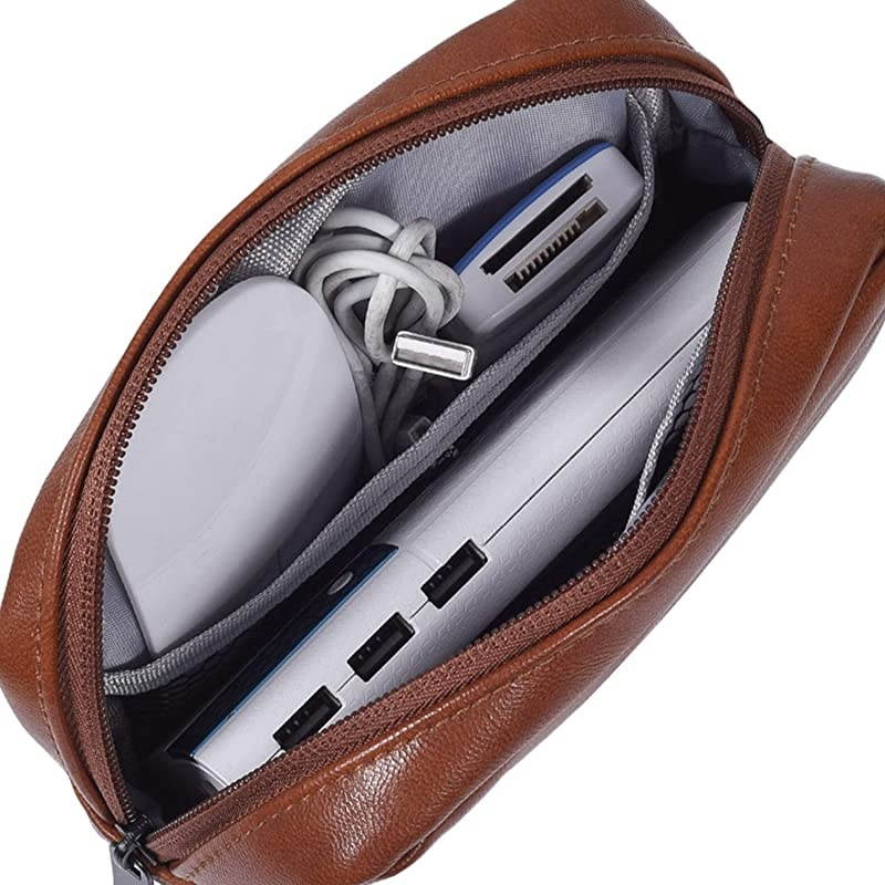 ElectronicsAccessories Soft Carrying Bag Travel Gadget Organizer Bag for Cords USB Cables SD Cards MP3 Player Hard Drive Power Bank Mouse OutGoing Business Travel Yellow Leather