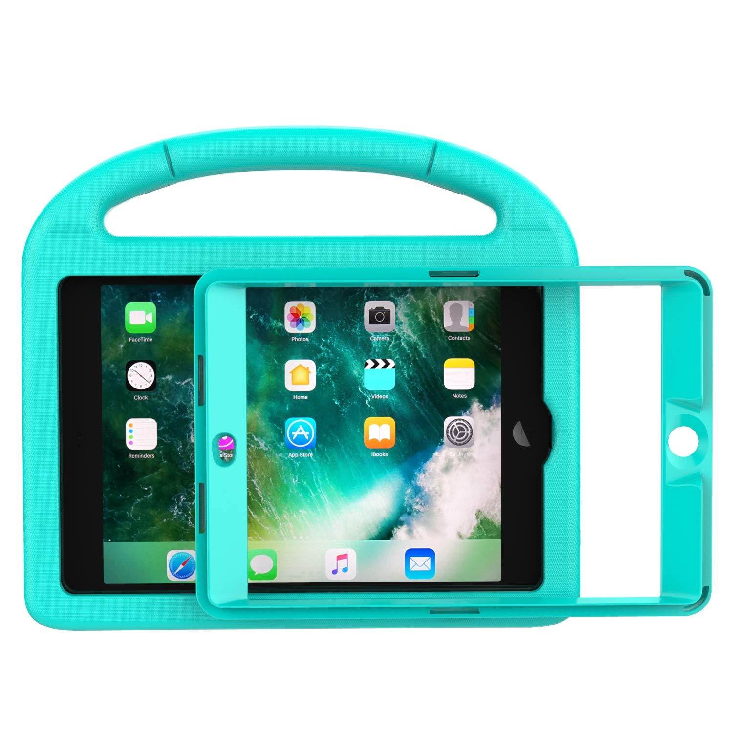 BMOUO Case for iPad Mini 1 2 3 with Built-in Screen Protector, Shockproof Lightweight Hard Cover Handle Stand Kids Case for Apple iPad Mini 1st 2nd 3rd Generation, Turquoise