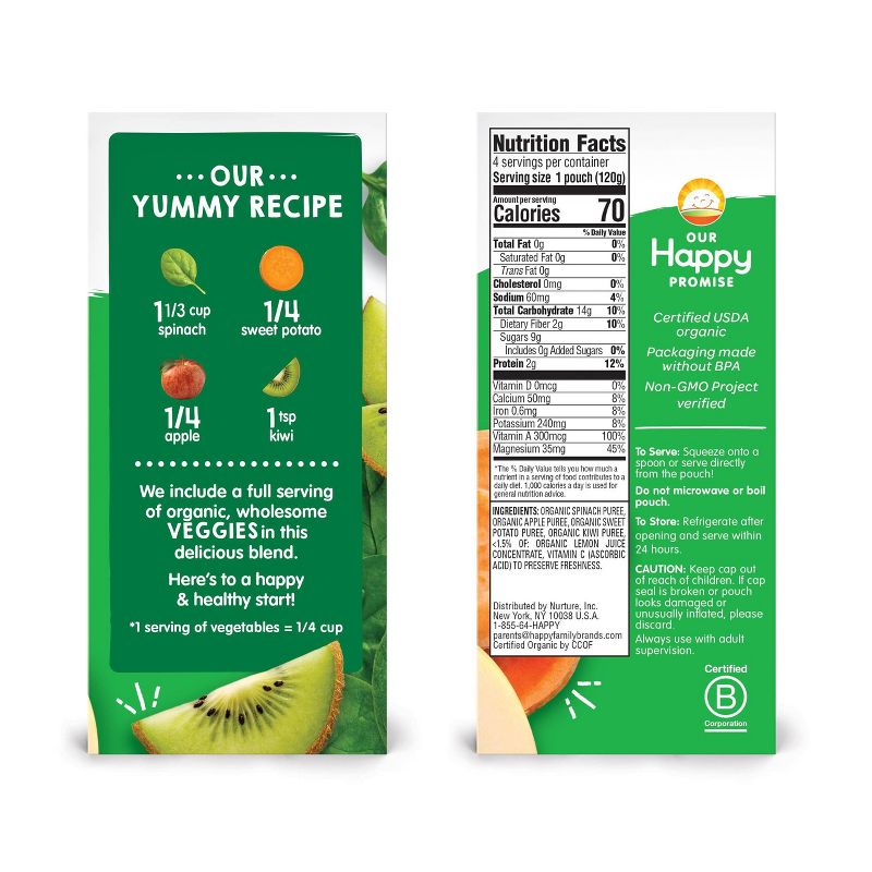 HappyTot Love My Veggies 4pk Organic Spinach Apples Sweet Potatoes & Kiwi - 16.88oz