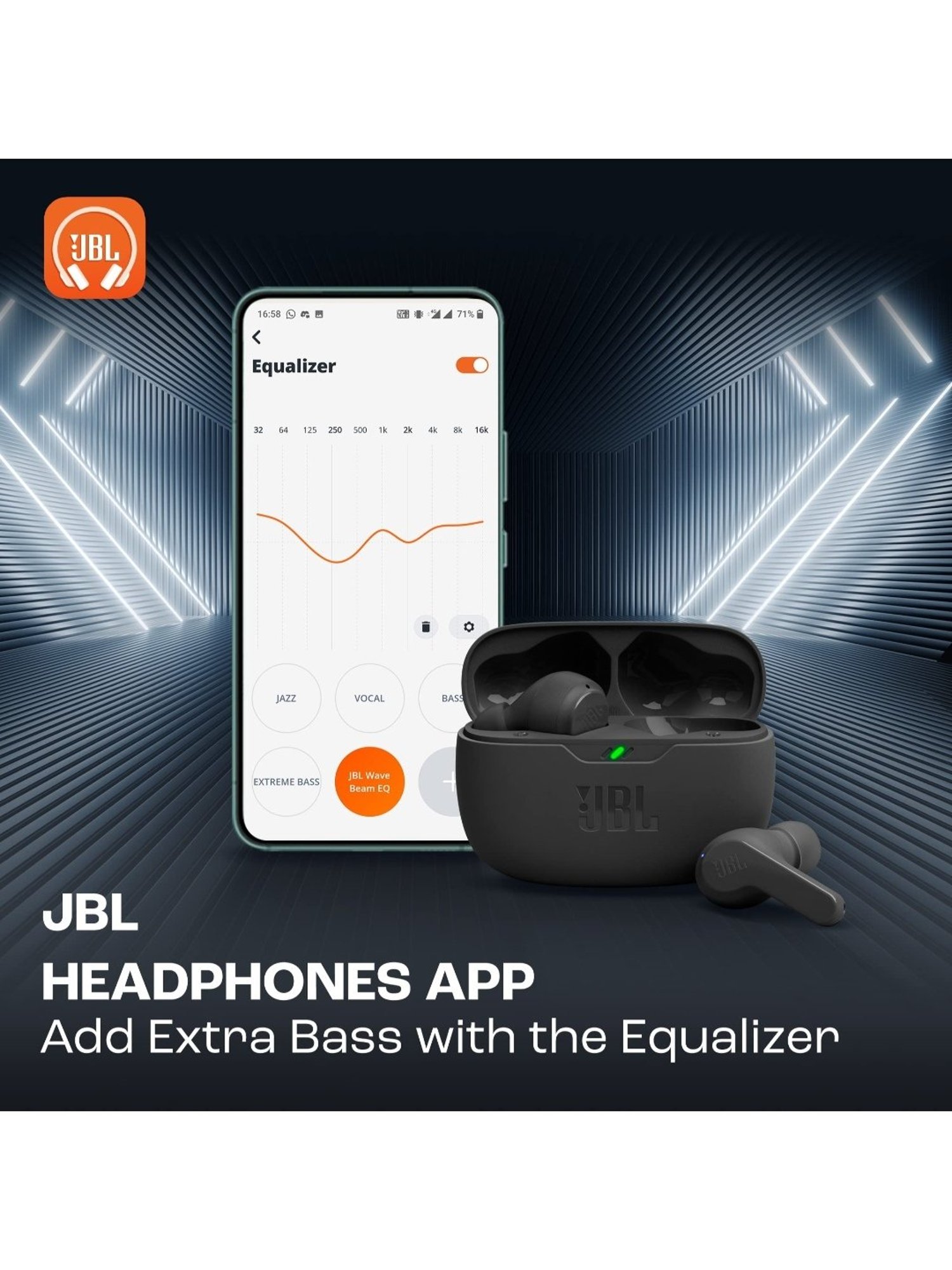 JBL Wave Beam in-Ear  with 32H Battery & Ip54 Water Resistance (Black, True Wireless)