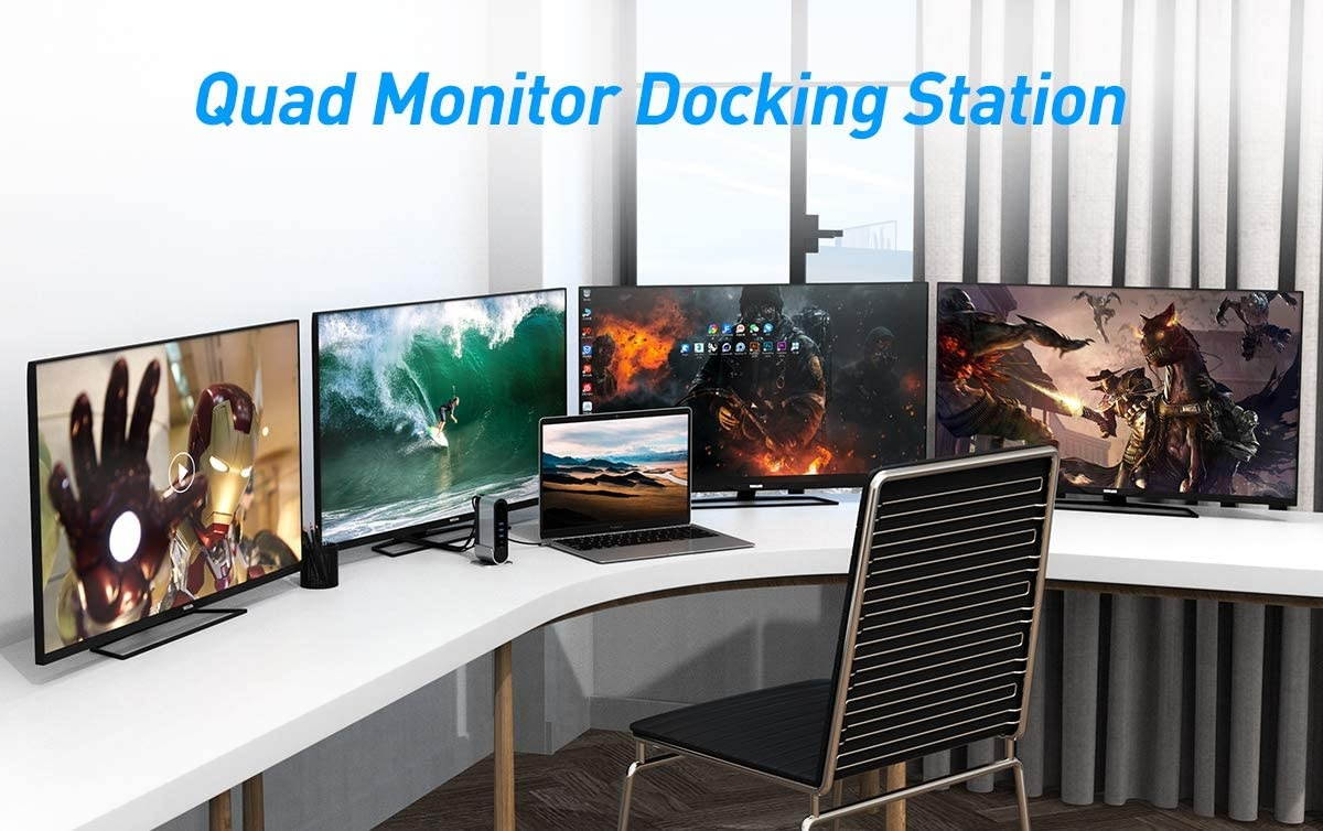 Baseus 4 Monitor Docking Station,16-in-1 Universal USB C Dock Compatibility Triple&Double Display Hub for Windows,Mac,Laptops(2 HDMI & 2DP,3 USB3.0,1000Mbps Ethernet, microSD and SD Card Reader)