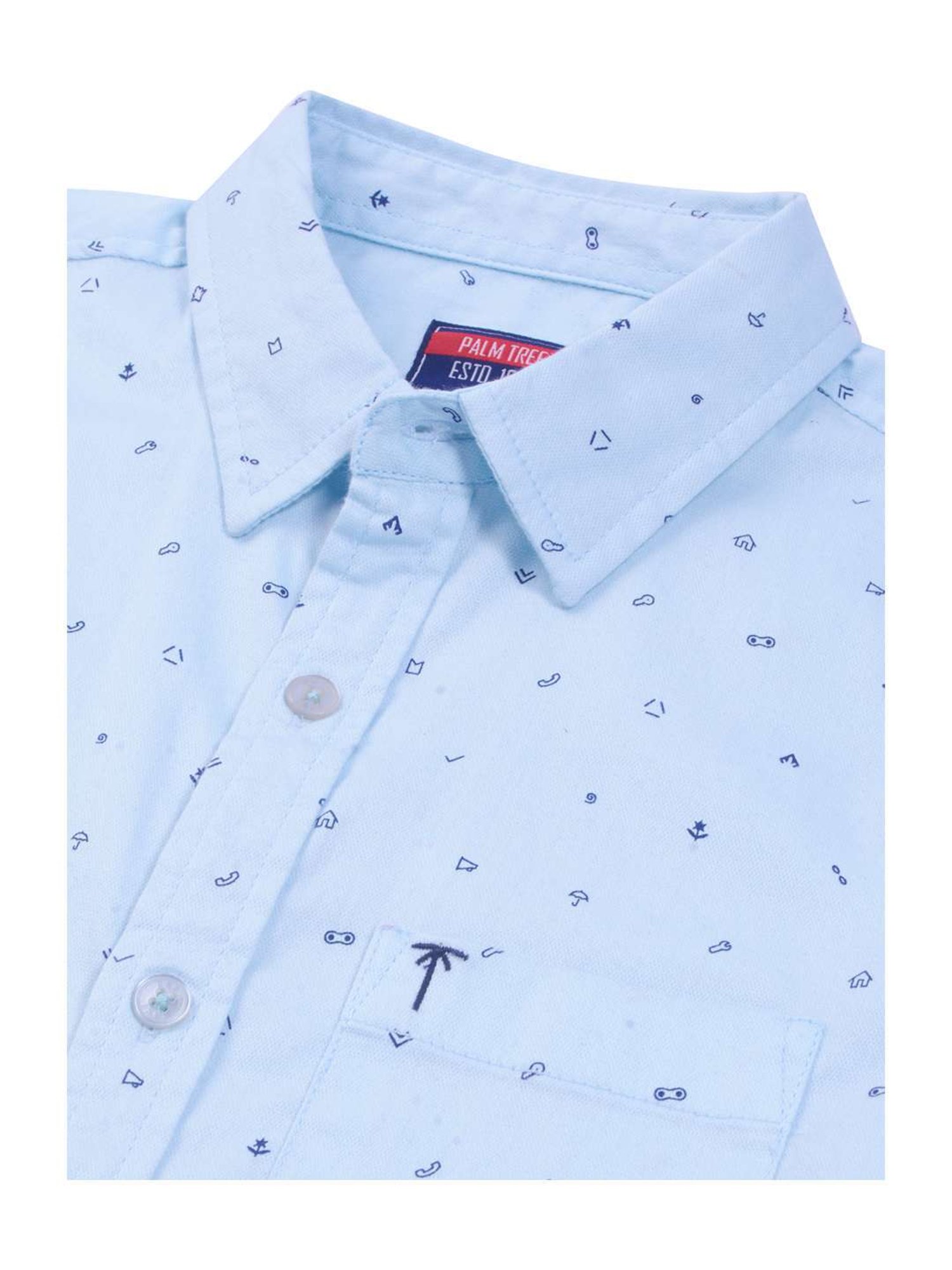 Palm Tree Kids Blue Cotton Printed Shirt