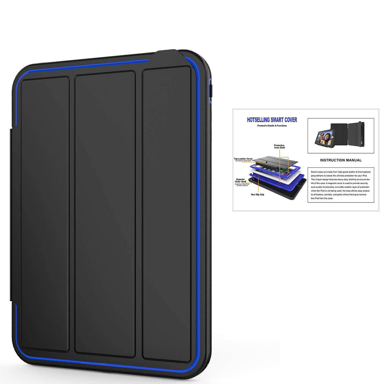 Werleo iPad Mini 1 2 3 Case Three Layer Shock Proof Protective Case for Kids Adults Smart Cover Auto Sleep Wake & PU Leather Folio Stand Function iPad Mini 1st 2nd 3rd Generation