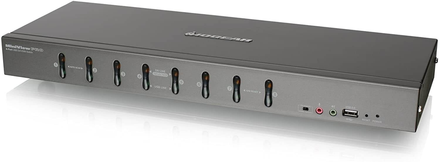 IOGEAR 8-Port Rackmount DVI and VGA KVMP Switch with 2-DVI-D USB KVM Cables, TAA Compliant, GCS1108