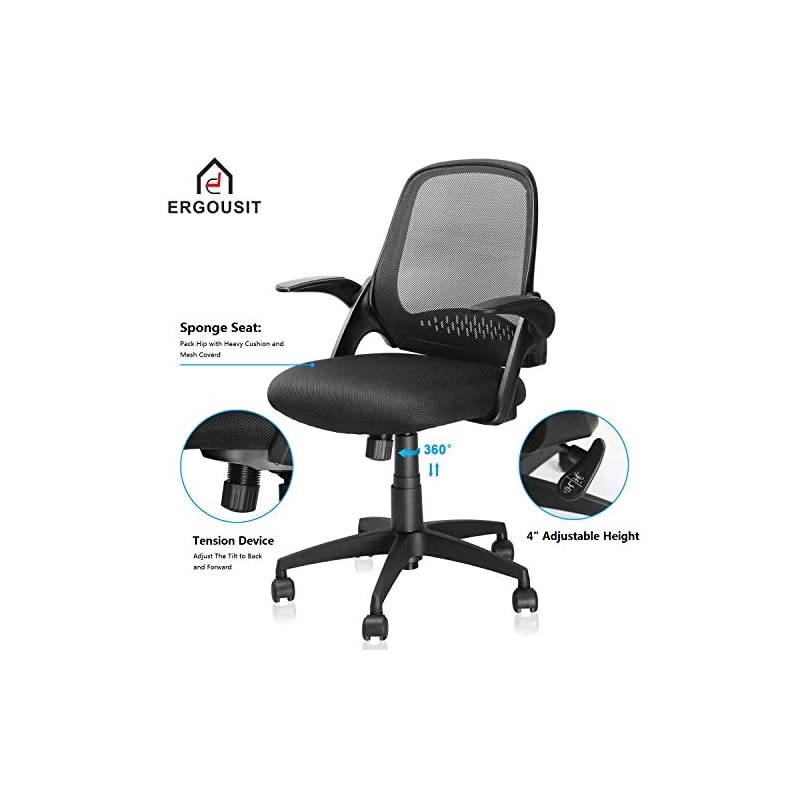 Chair, Computer Desk Chair with Ergonomic Back Support and Thick Cushion, Mid Back Task Chairs with Flip-up Arms, Hold up to 300LBS, 5-Years Warranty (one Size, Black1)
