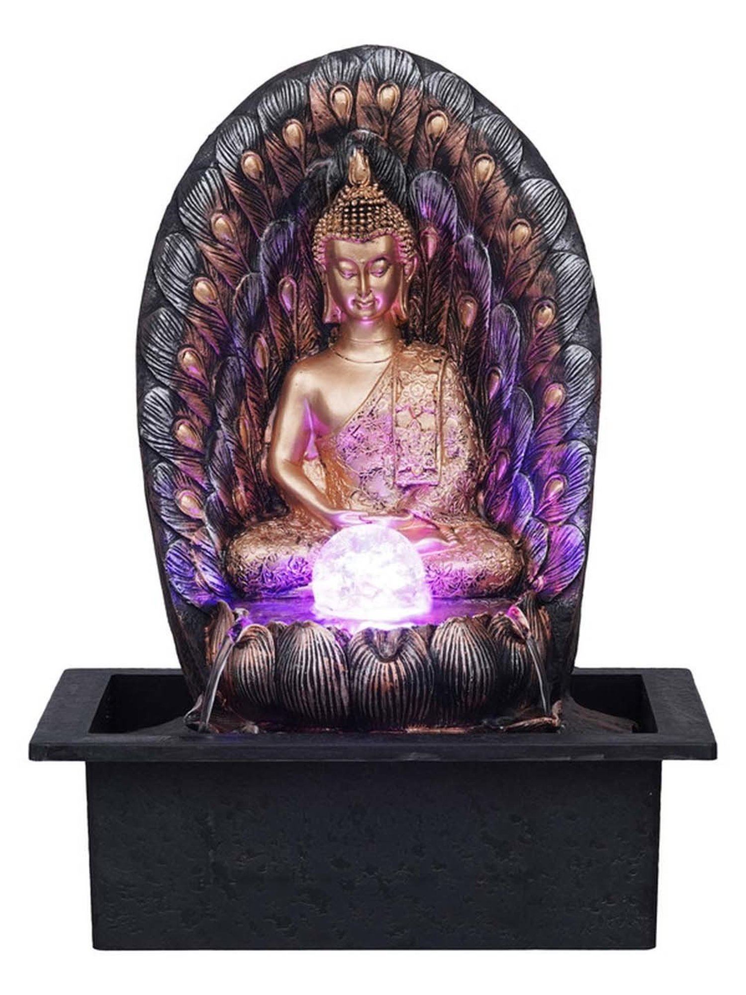 CHRONIKLE Gold & Brown Polyresin Meditating Buddha Waterfall Fountain