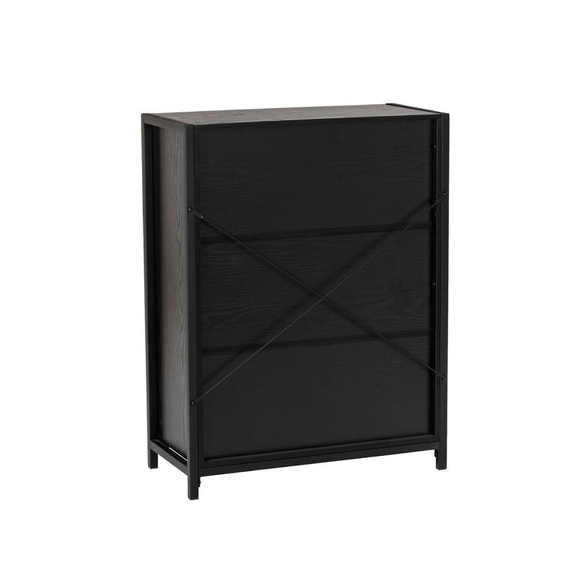 Oak Melamine Floor Cabinet with 2 Sliding Doors Black - Glitzhome