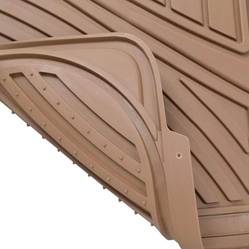 FlexTough Performance All Weather Rubber Car Floor Mats &ndash; 3 Piece Odorless Floor Mats for Cars Truck SUV, BPA-Free Automotive Floor Mats, Heavy-Duty Waterproof Liners (Beige)