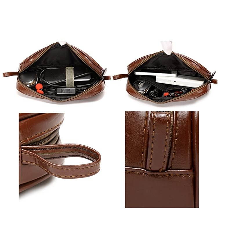 Universal Travel PU Leather Case for Small Electronics and Accessories Travel OrganizerCarrying Bag Brown