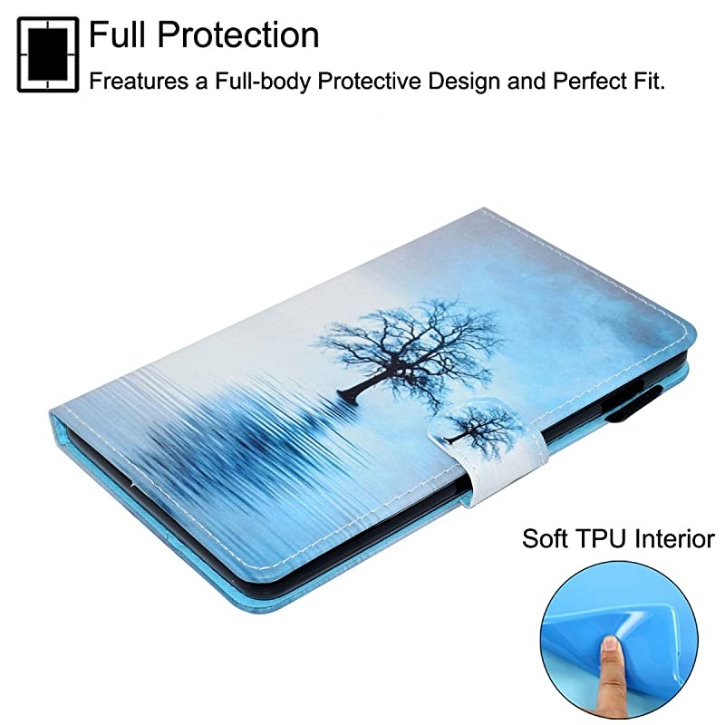 Case for  Kindle Fire 7 5th Generation 2015 Release Synthetic Leather Magnetic Closure Stand Cover with Card Slots for 2015 Fire 7 Display ONLY Blue Tree