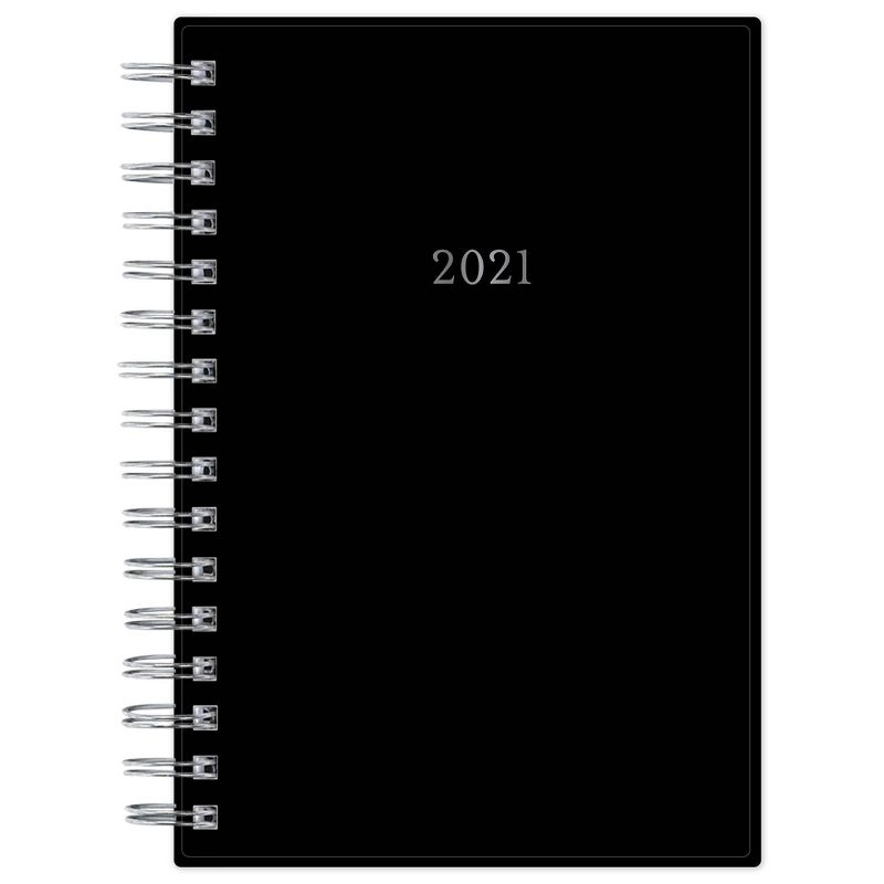2021 Planner 5" x 8" Plastic Cover Daily/Monthly Wirebound Black - Blue Sky