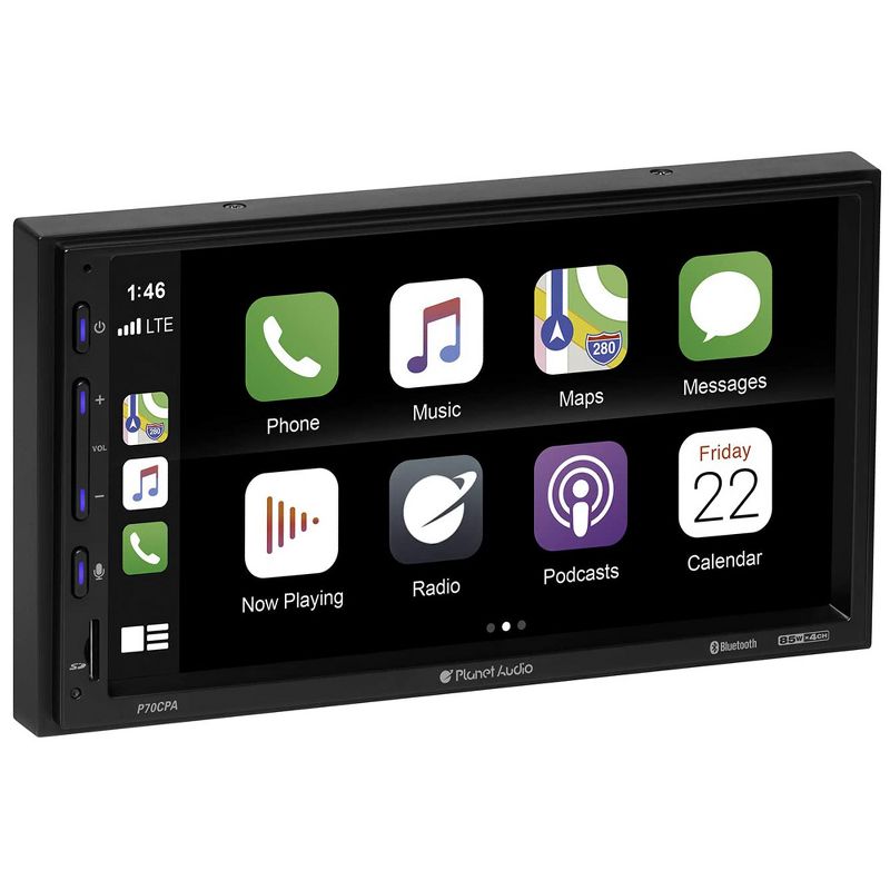 Planet Audio P70CPA-C Double DIN Bluetooth 6.75 Inch Touchscreen Multimedia Player with Apple CarPlay, Android Auto, and Backup Camera