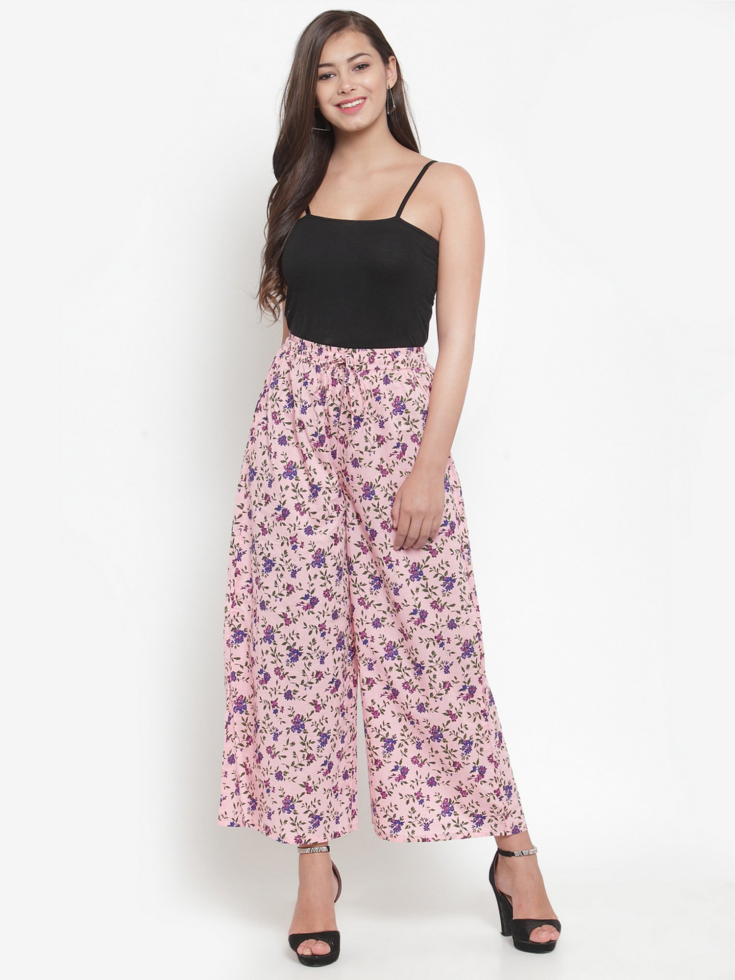 Indibelle Pink Cotton Floral Print Palazzos