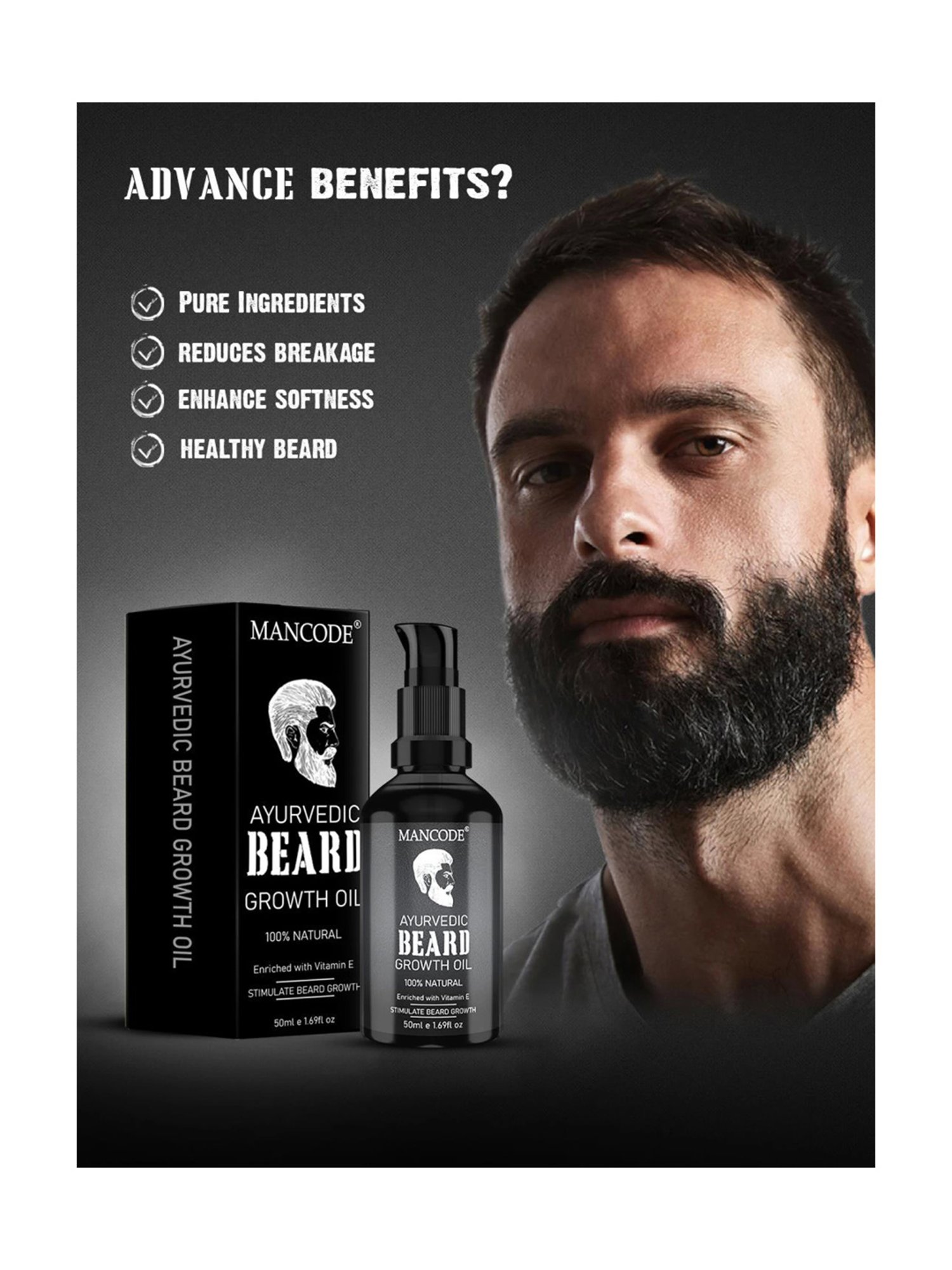 THE REAL MAN Beard Growth Oil 100 Percent Organic Beard & Moustache Hair Growth Oil - 50 ml