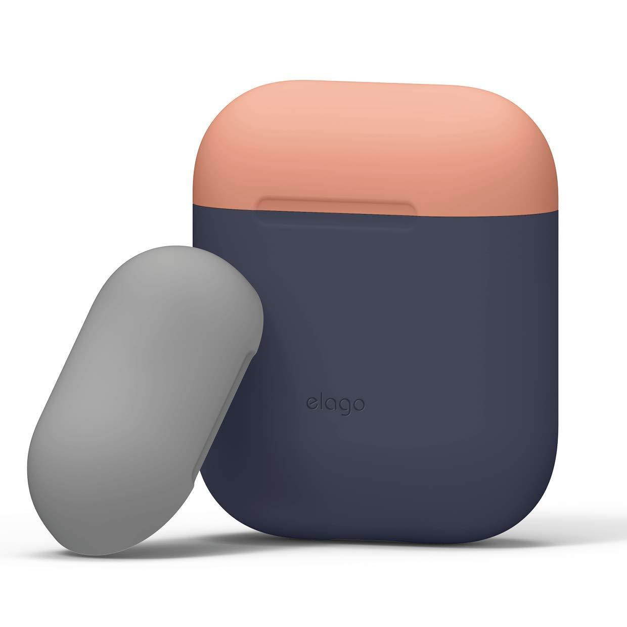 elago AirPods Duo Case [Body-Jean Indigo/Top-Peach, Medium Grey] - [Extra Protection] for Apple AirPods