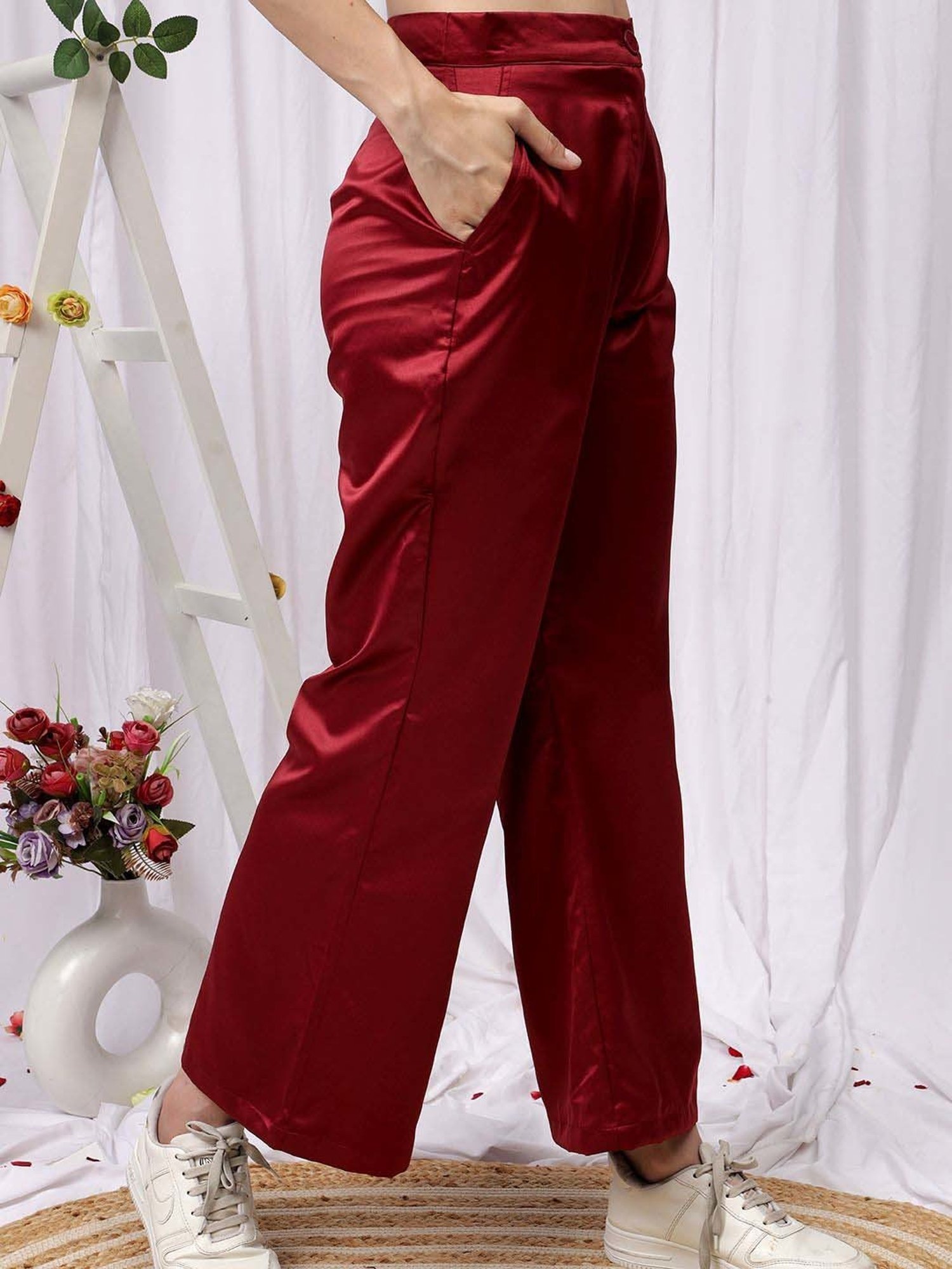 NEUDIS Maroon Plain Shirt Pants Set