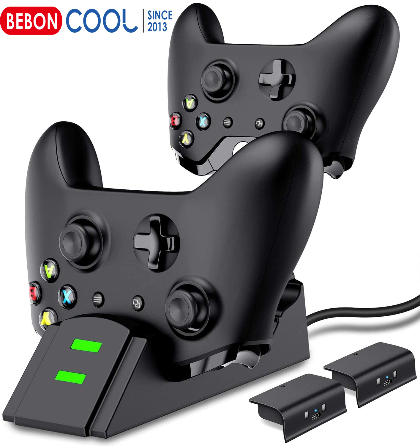 Xbox one Controller Charger Battery Packs, Controller Charging Station Compatible with Xbox One/One S/One X/One Elite, Charger for Xbox One Controller Battery Pack with 2 x 1200mAh Battery Packs