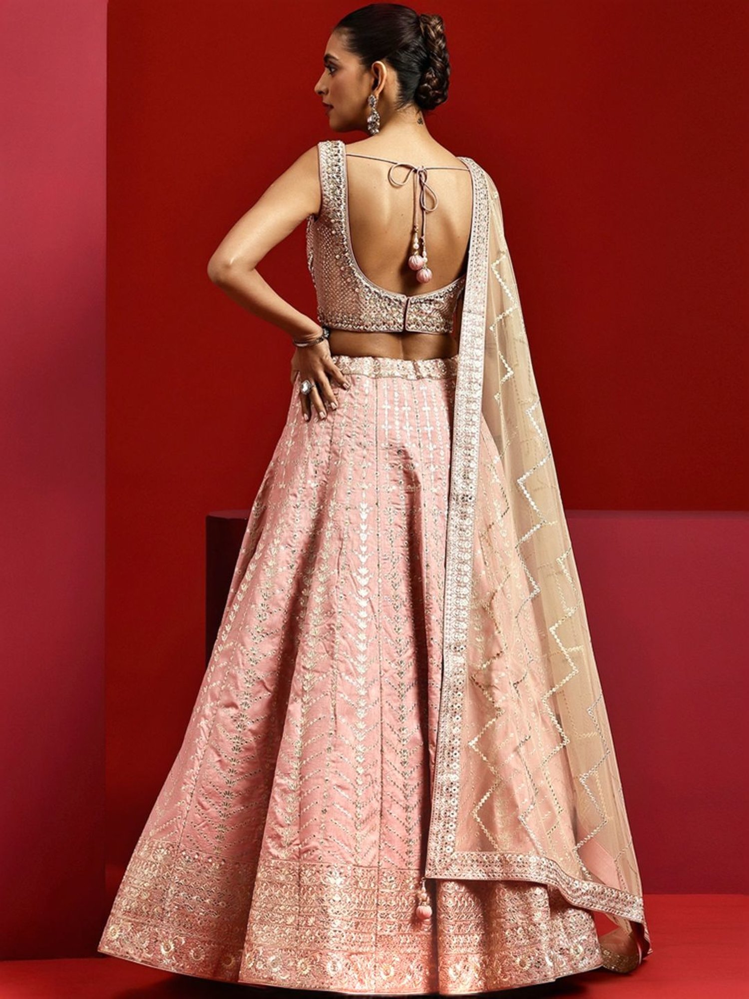 Libas Art Pink Embellished Lehenga Choli Set With Dupatta