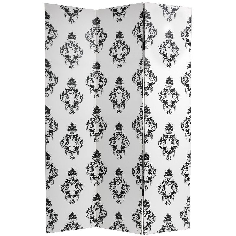 6" Double Sided Damask Canvas Room Divider Black/White - Oriental Furniture