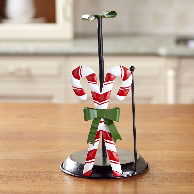 Lakeside Candy Cane Paper Towel Holder with Bow - Christmas Countertop Accent